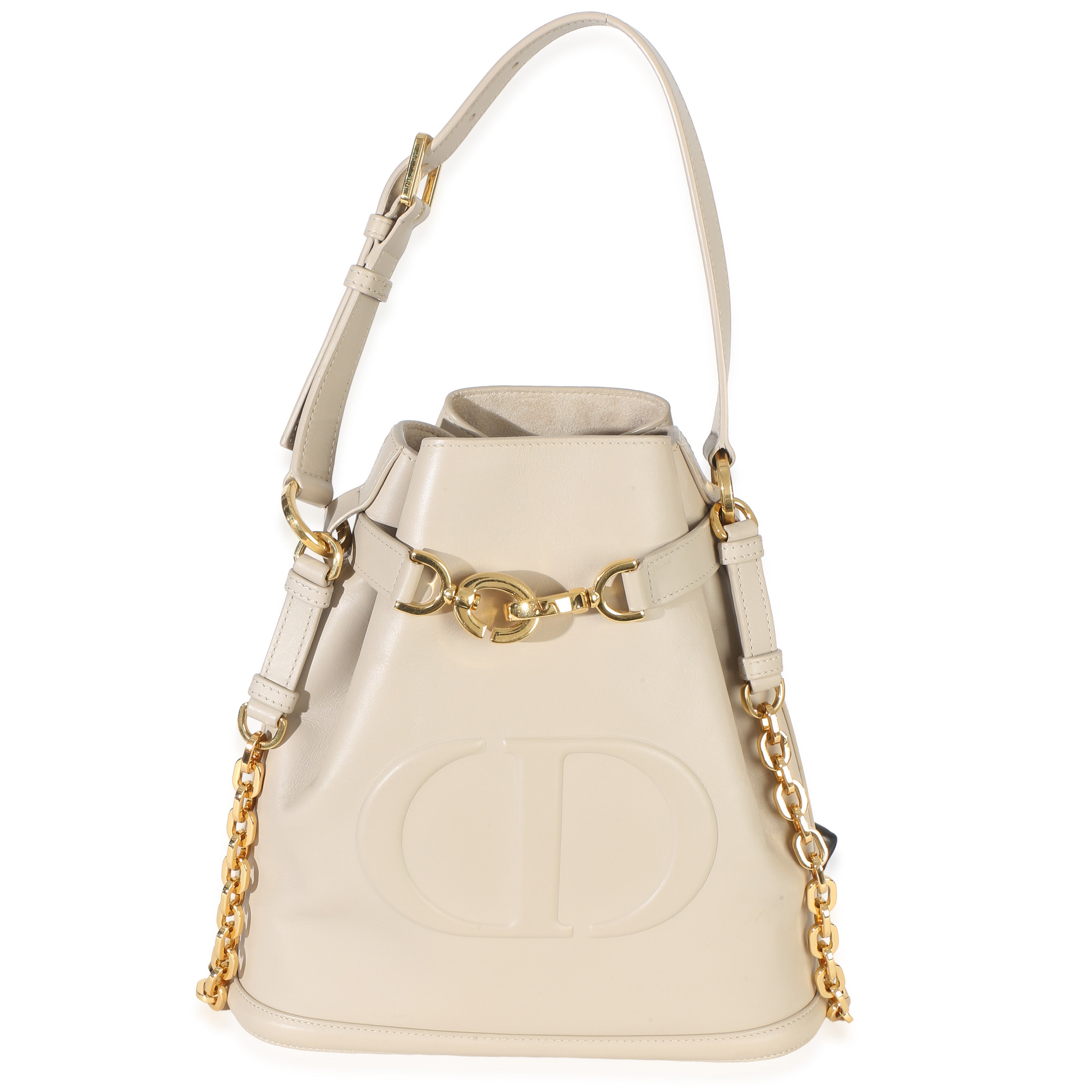 Beige Calfskin CD Embossed Medium Cest Bucket Bag
