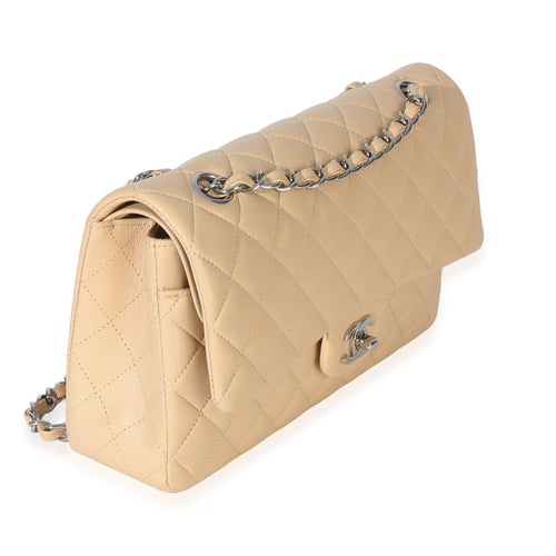 Beige Quilted Lambskin Medium Classic Double Flap Bag