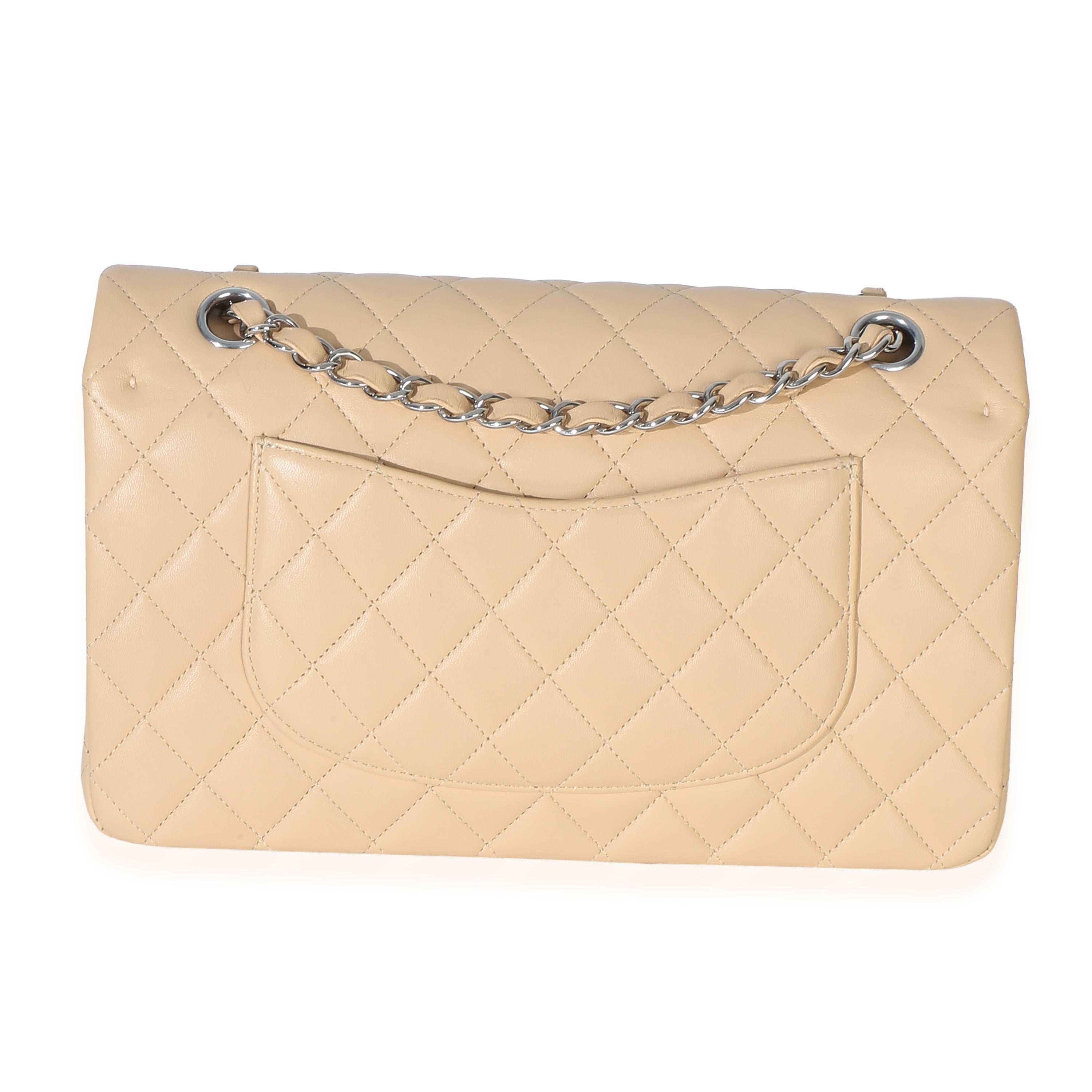 Beige Quilted Lambskin Medium Classic Double Flap Bag