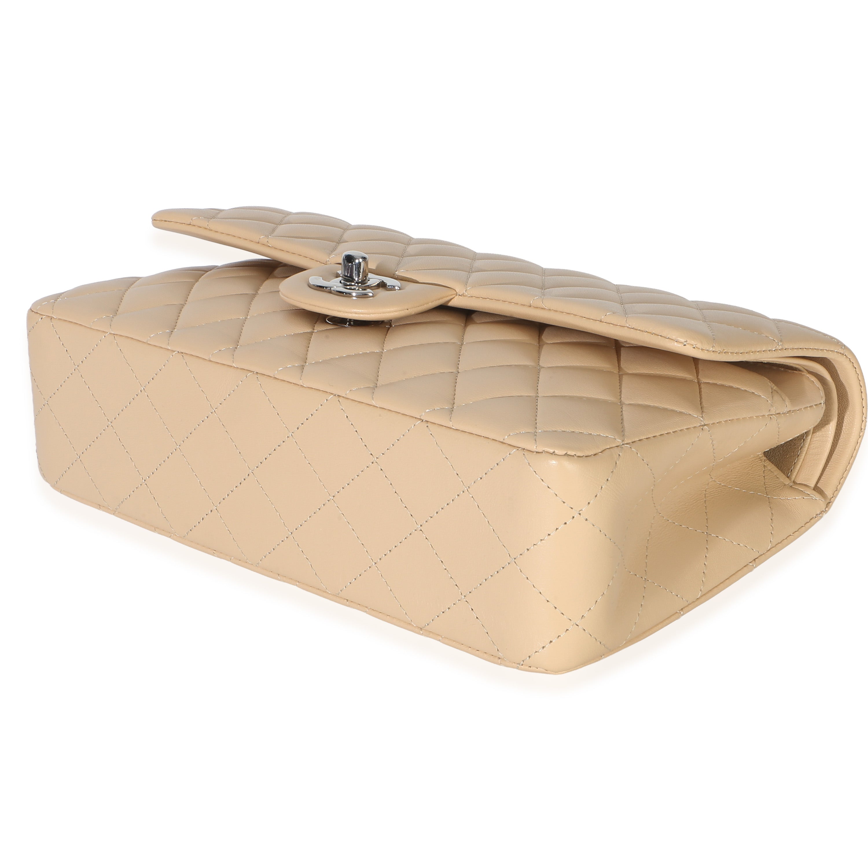 Beige Quilted Lambskin Medium Classic Double Flap Bag