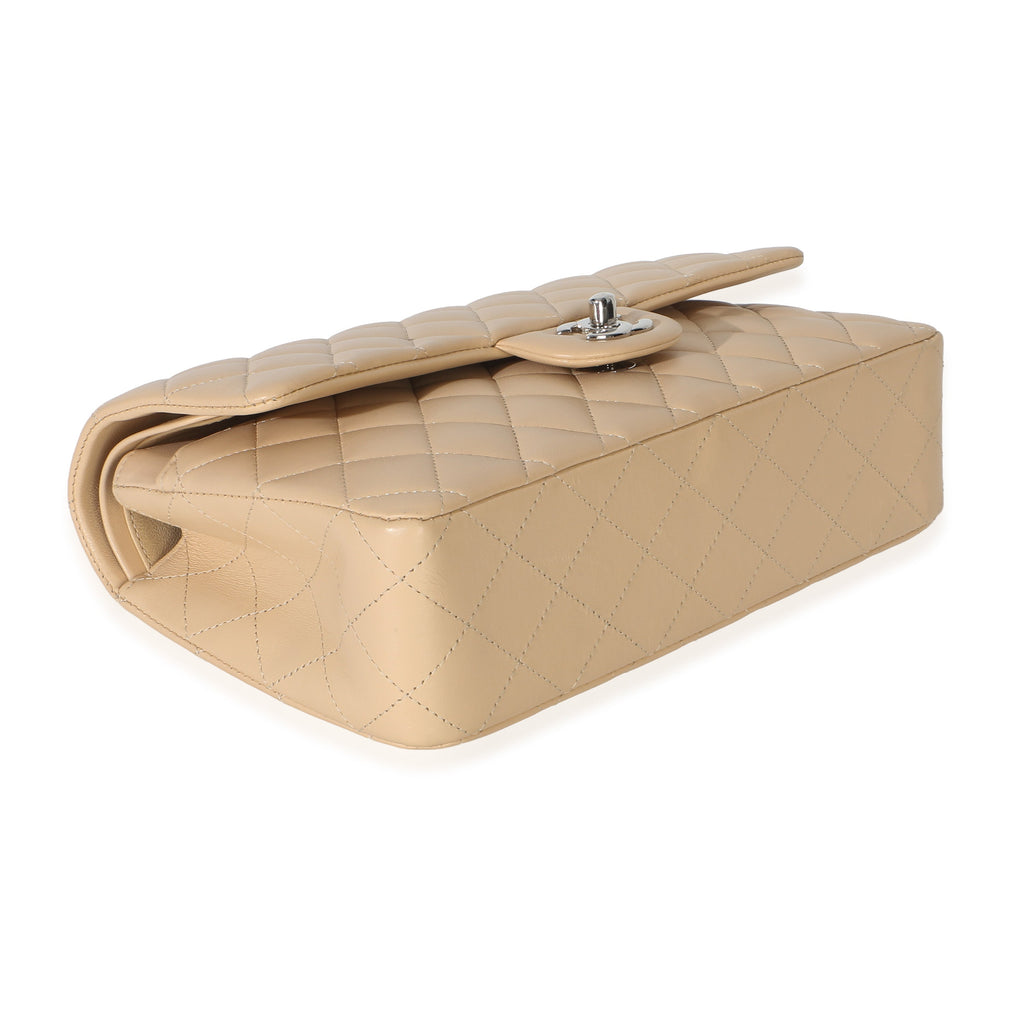 Beige Quilted Lambskin Medium Classic Double Flap Bag