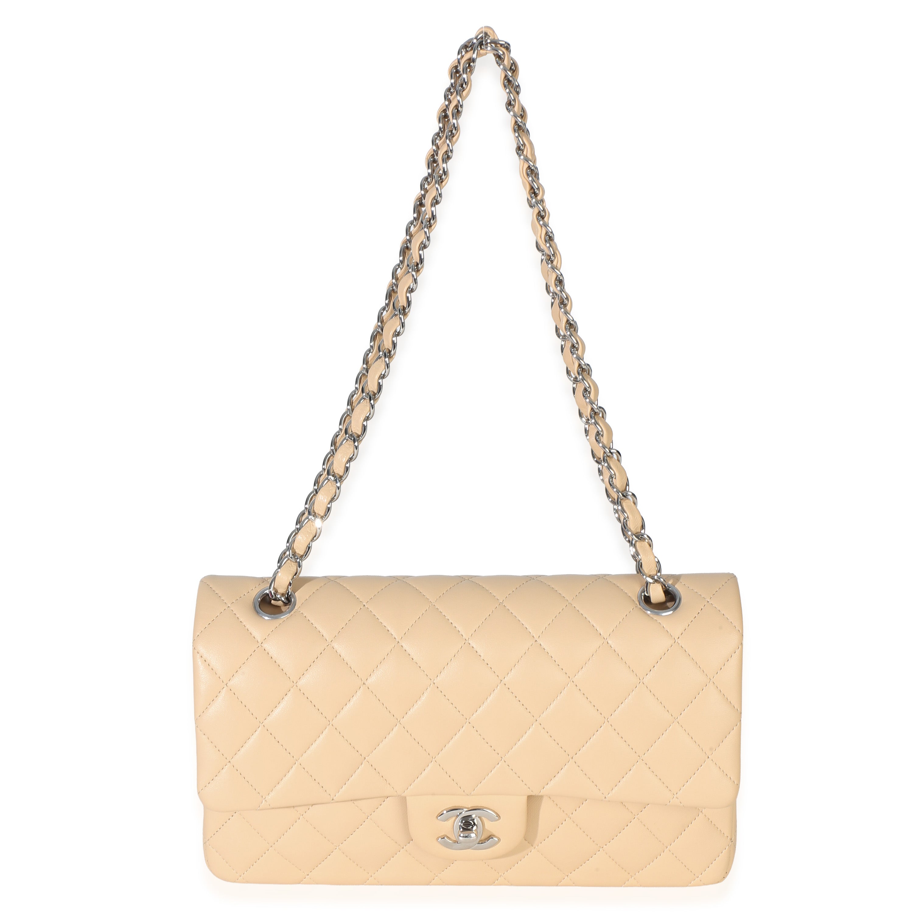 Beige Quilted Lambskin Medium Classic Double Flap Bag