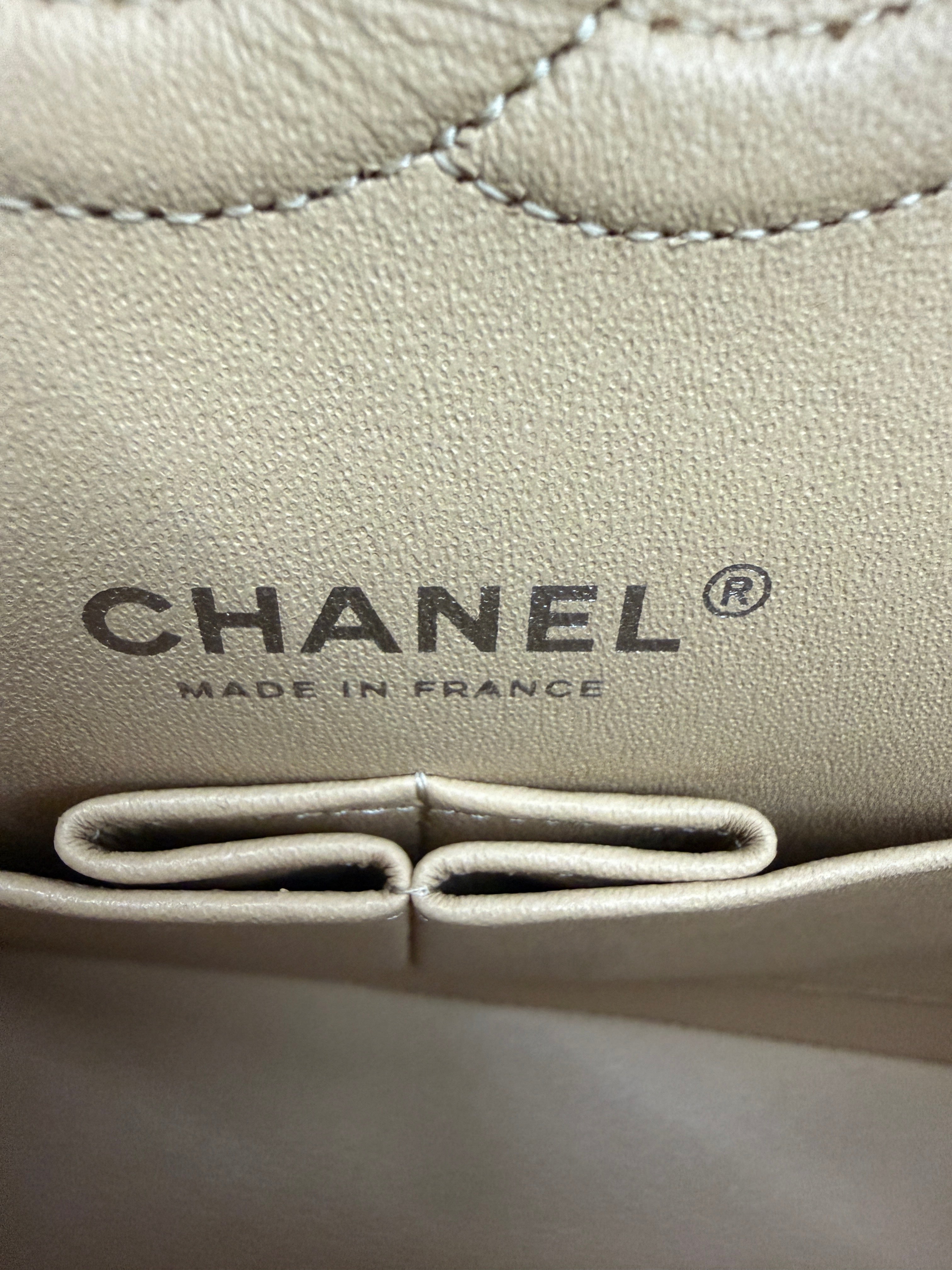 Beige Quilted Lambskin Medium Classic Double Flap Bag