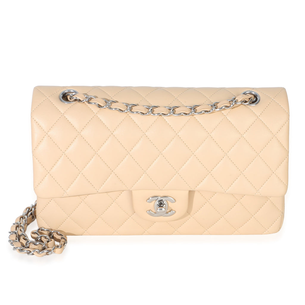 Beige Quilted Lambskin Medium Classic Double Flap Bag