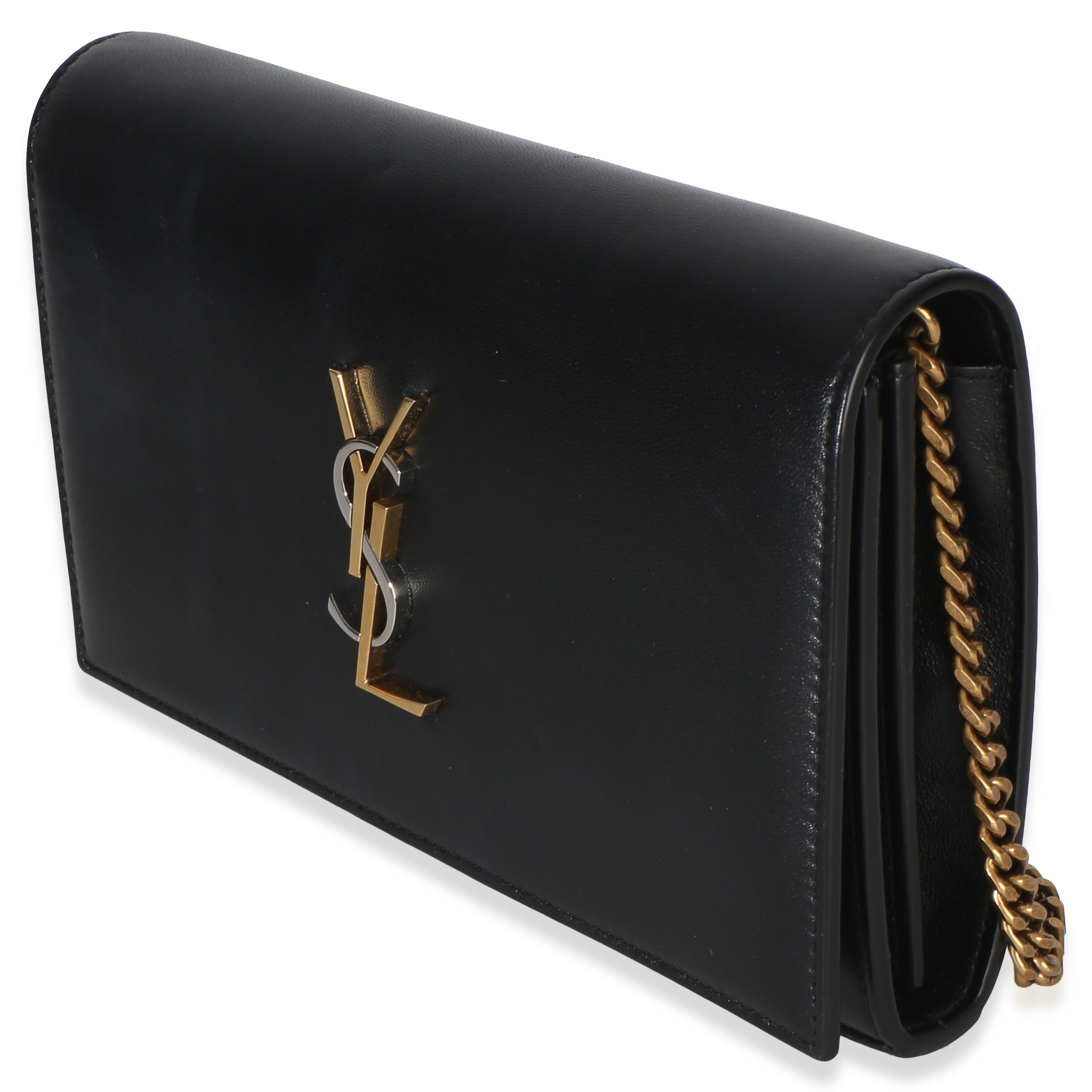 Black Lambskin Tri Metal Kate Wallet On Chain Bag