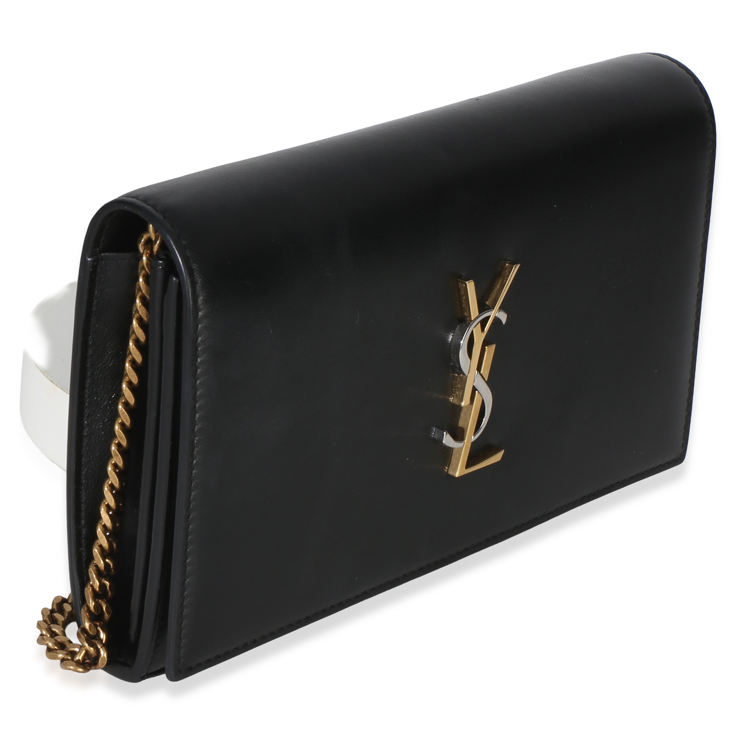 Black Lambskin Tri Metal Kate Wallet On Chain Bag