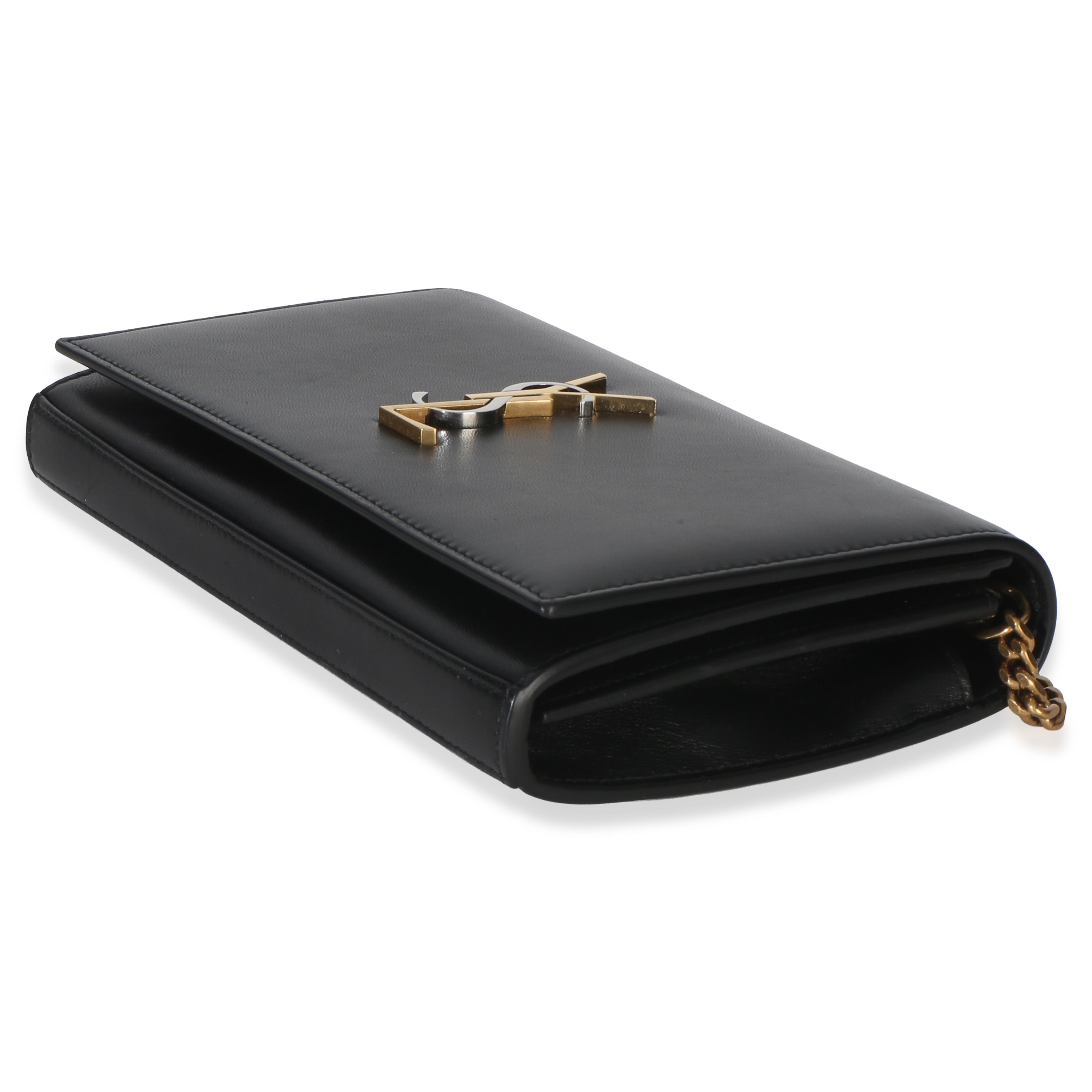 Black Lambskin Tri Metal Kate Wallet On Chain Bag