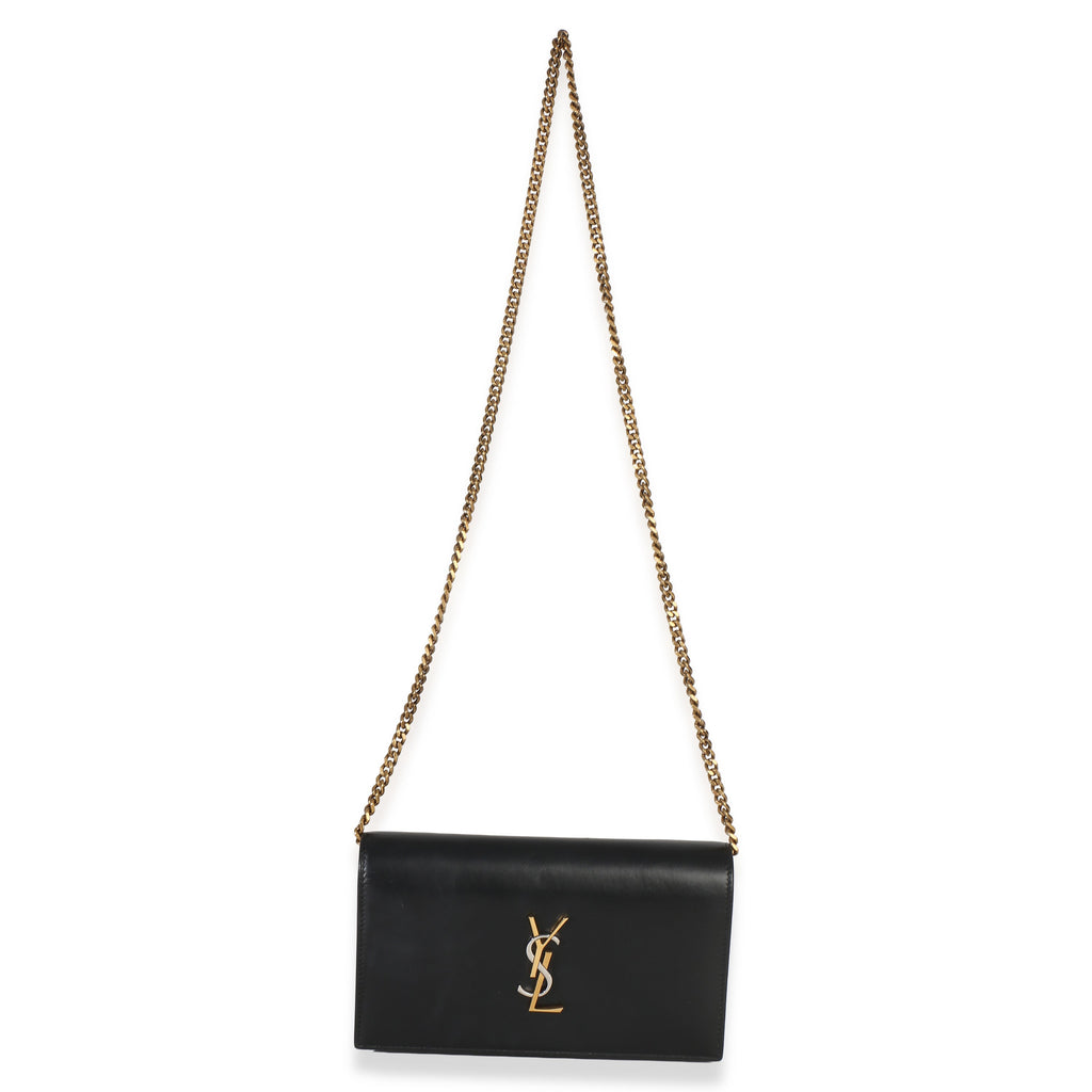 Black Lambskin Tri Metal Kate Wallet On Chain Bag