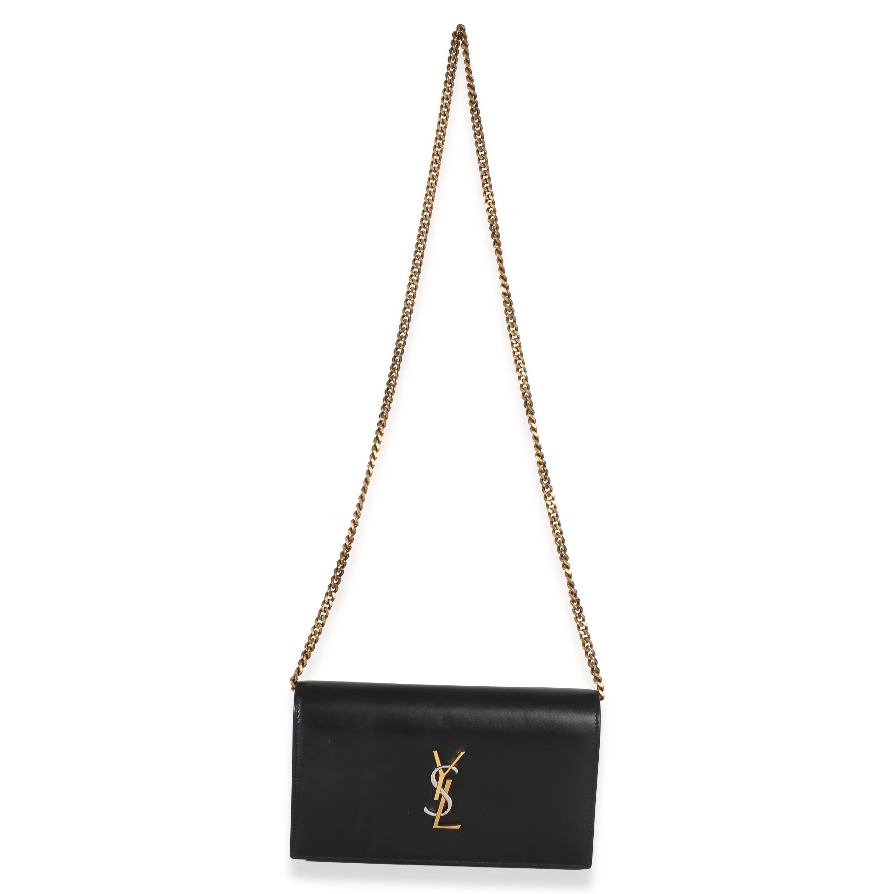 Black Lambskin Tri Metal Kate Wallet On Chain Bag