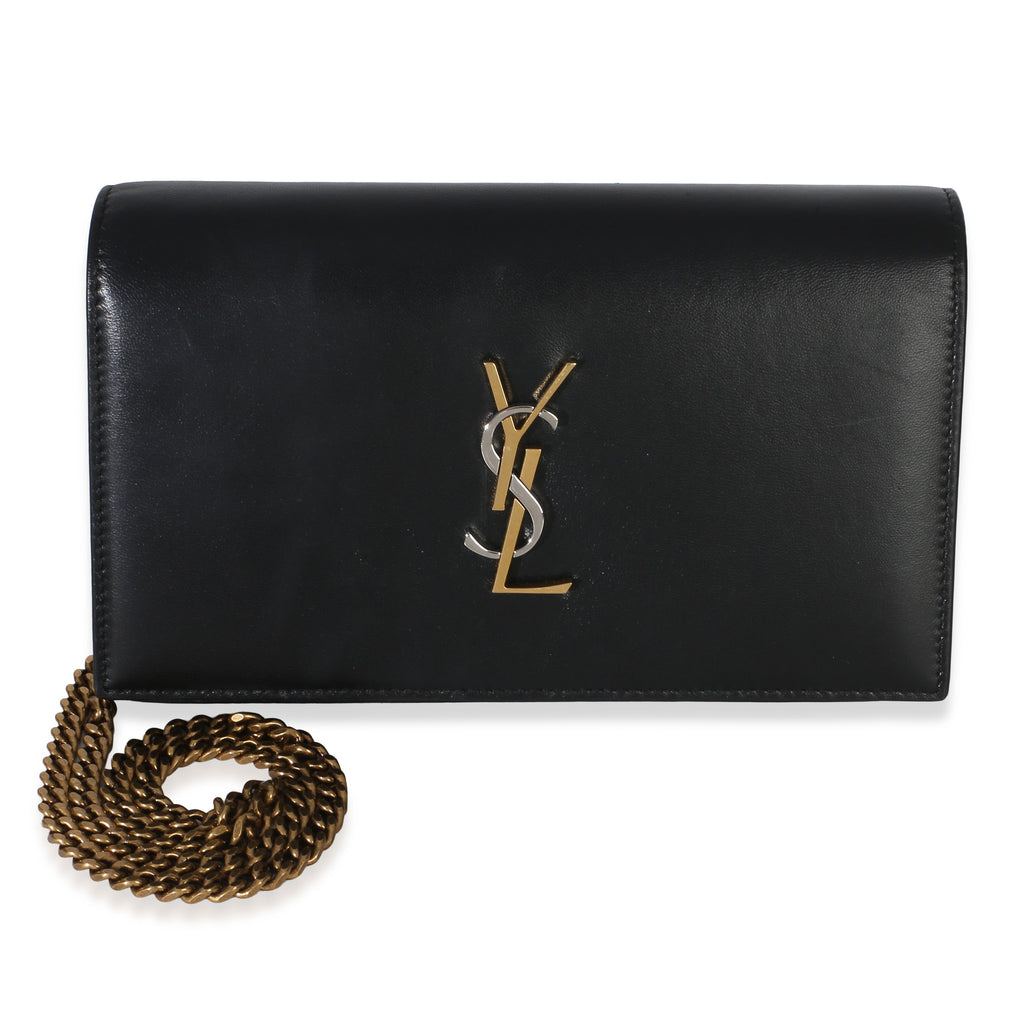Black Lambskin Tri Metal Kate Wallet On Chain Bag