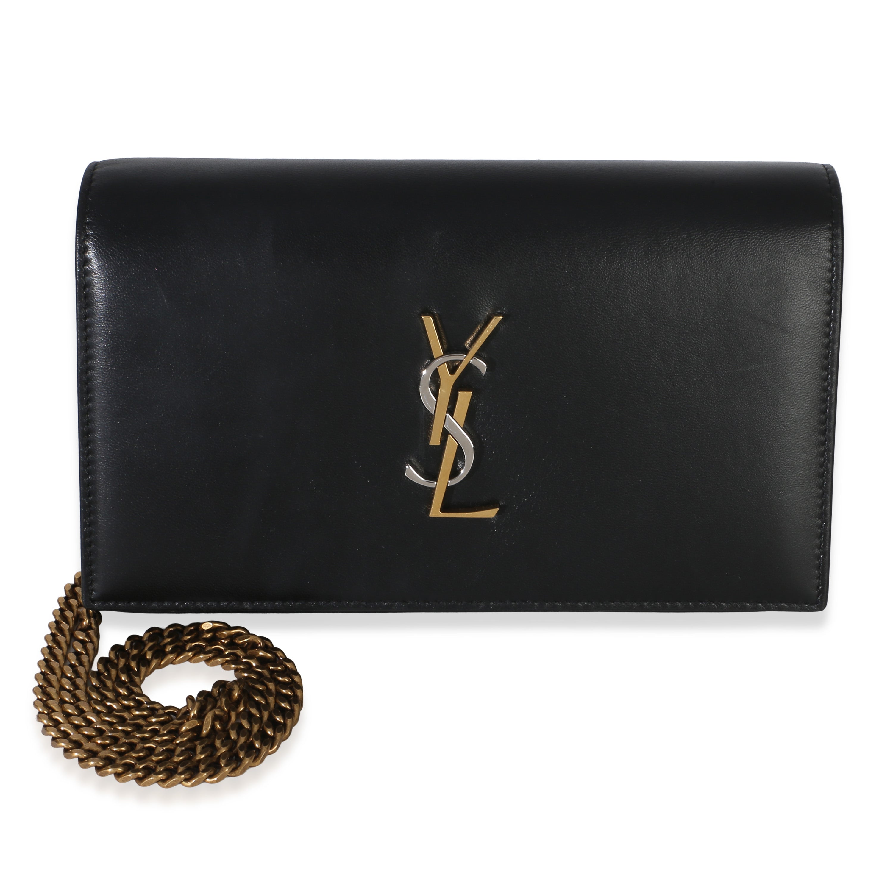 Black Lambskin Tri Metal Kate Wallet On Chain Bag