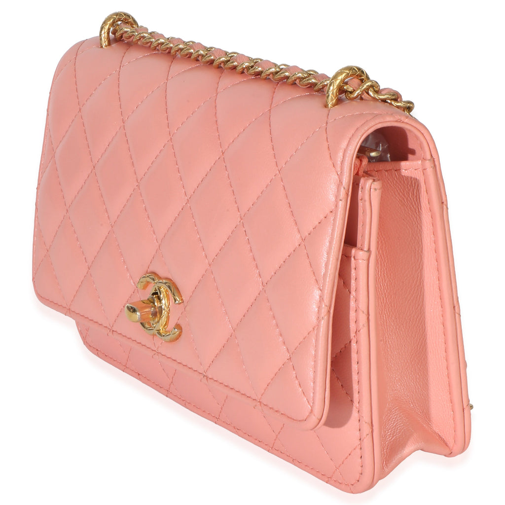 Iridescent Pink Quilted Lambskin CC Wallet On Chain