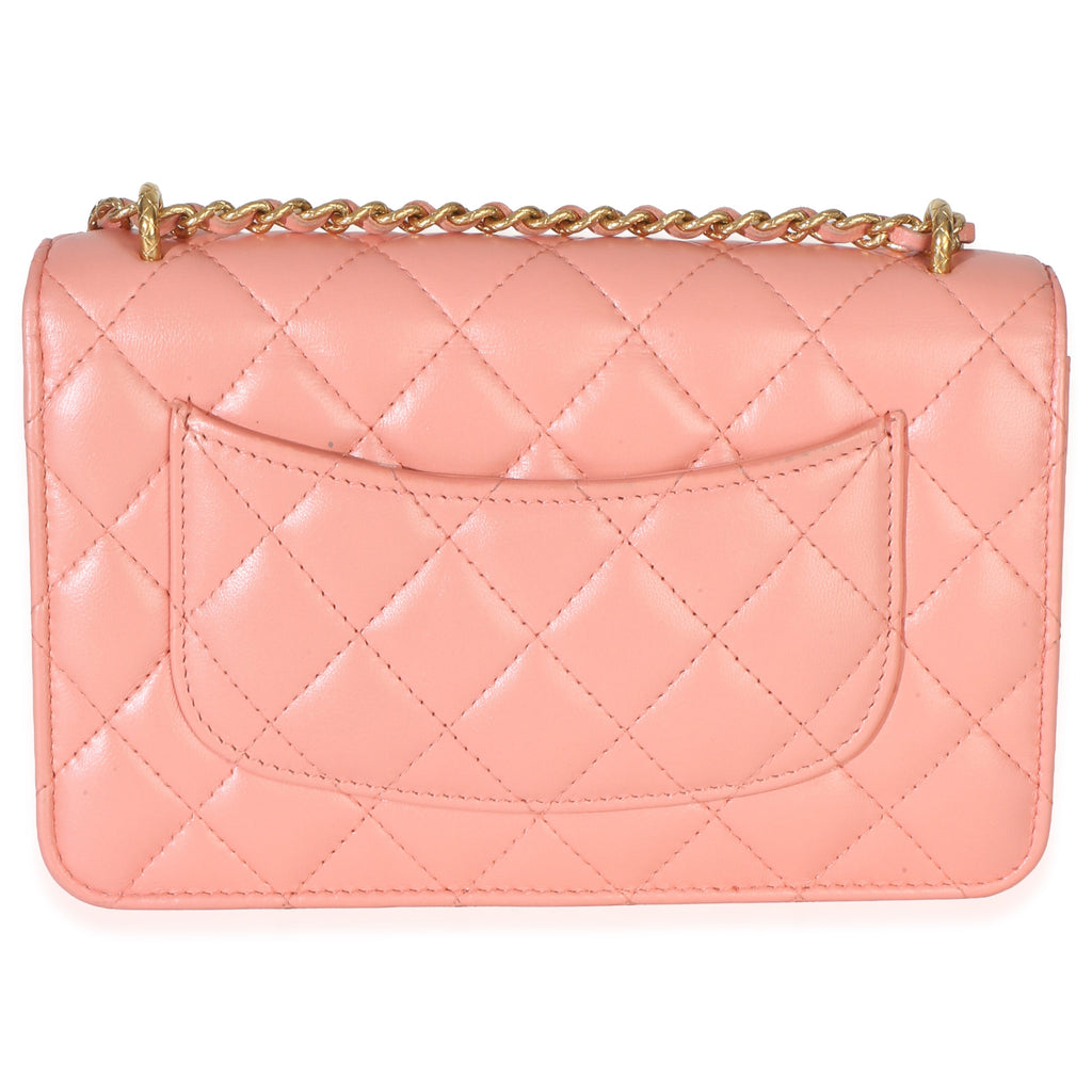 Iridescent Pink Quilted Lambskin CC Wallet On Chain