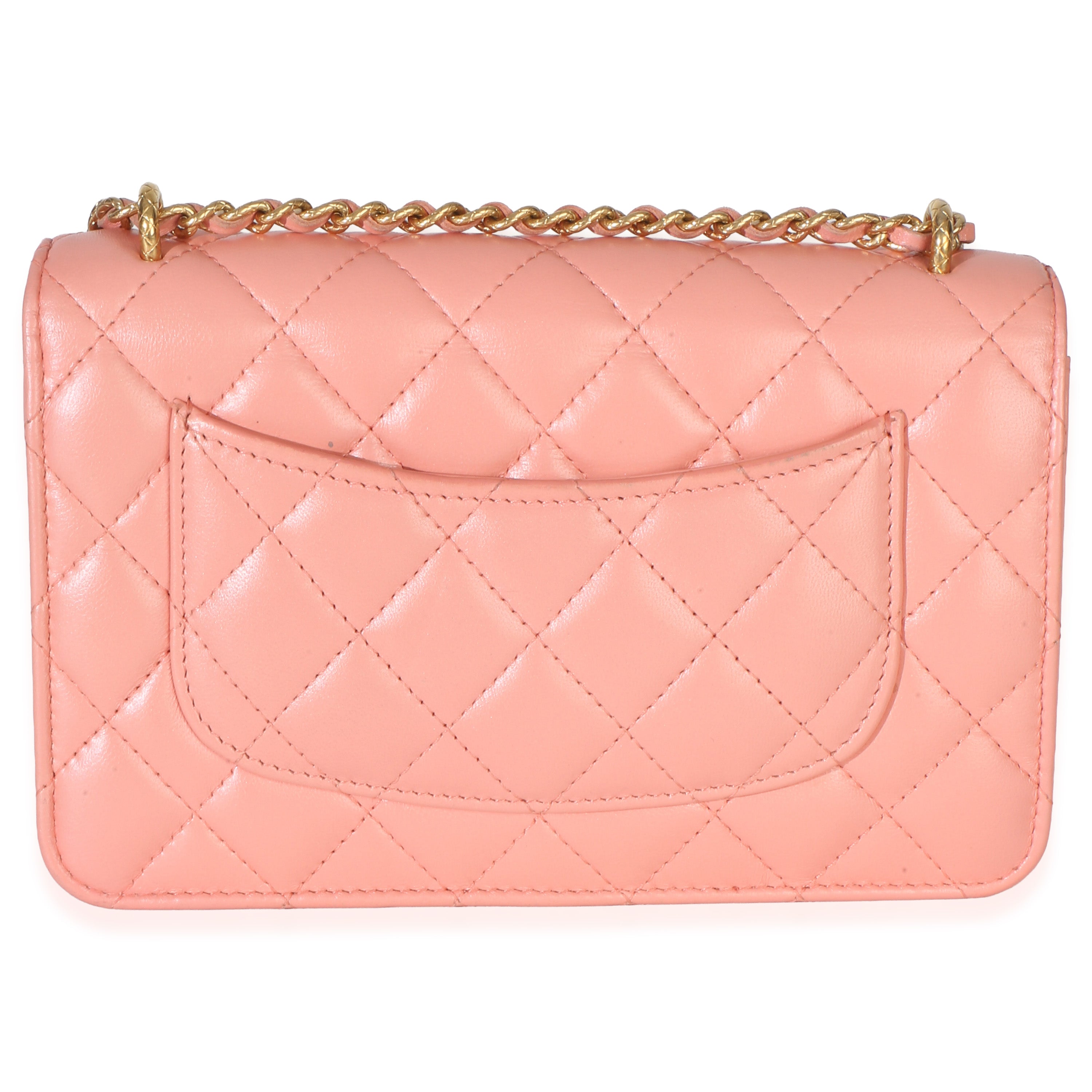 Iridescent Pink Quilted Lambskin CC Wallet On Chain