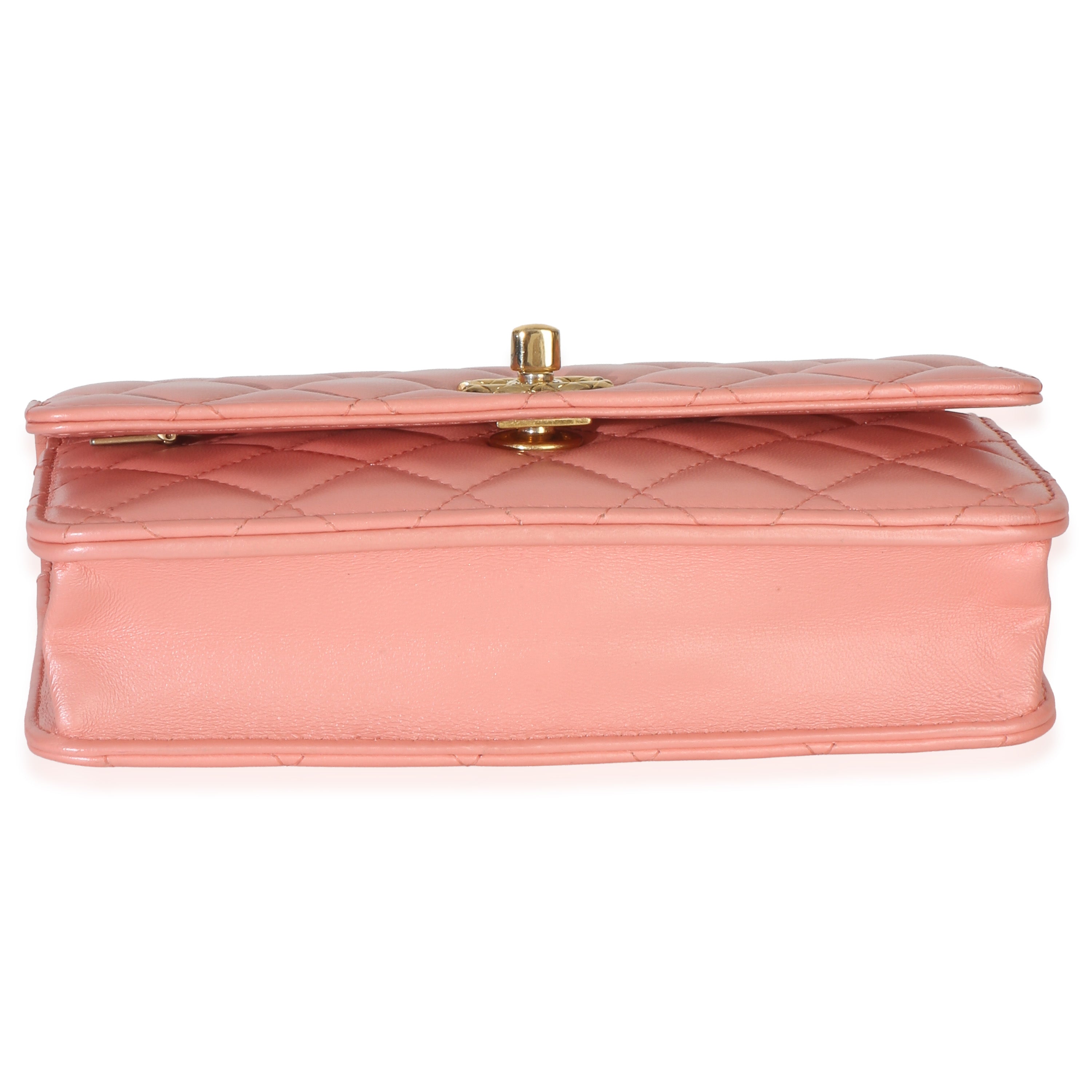 Iridescent Pink Quilted Lambskin CC Wallet On Chain