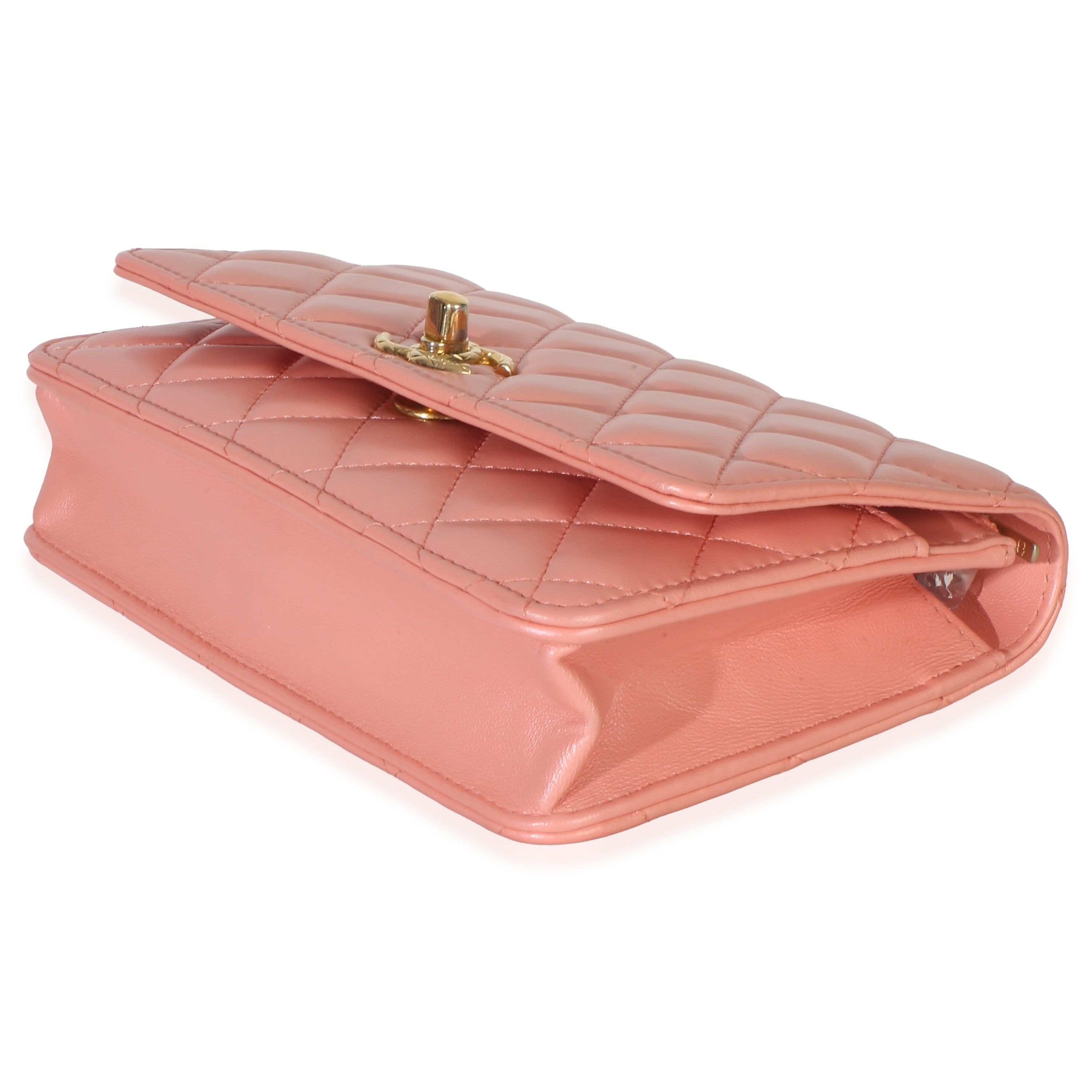 Iridescent Pink Quilted Lambskin CC Wallet On Chain