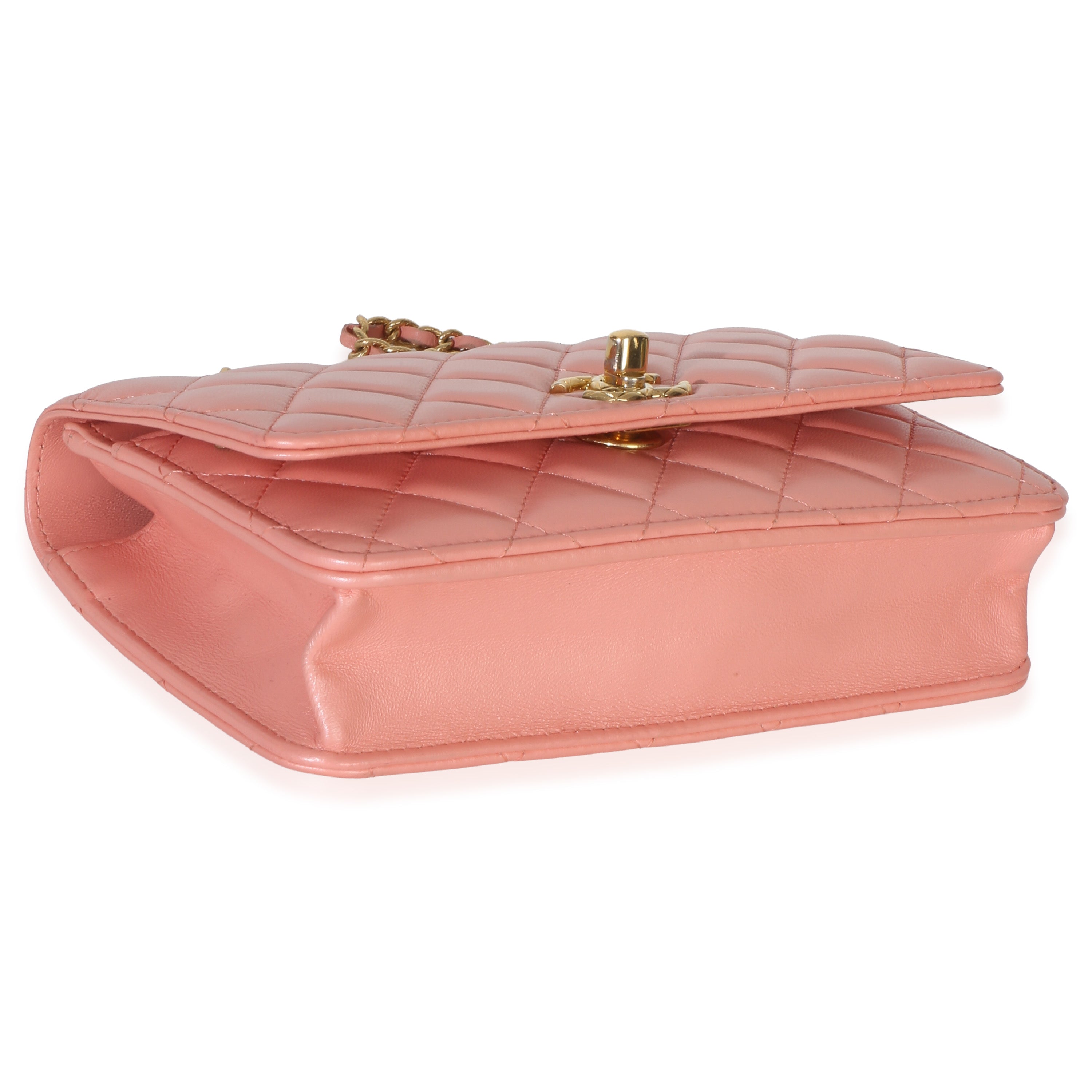 Iridescent Pink Quilted Lambskin CC Wallet On Chain