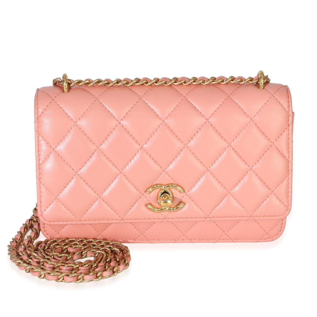 Iridescent Pink Quilted Lambskin CC Wallet On Chain