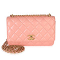 Iridescent Pink Quilted Lambskin CC Wallet On Chain