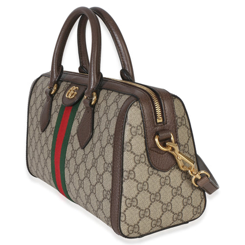 Beige GG Supreme Monogram Canvas Web Medium Ophidia Boston Bag