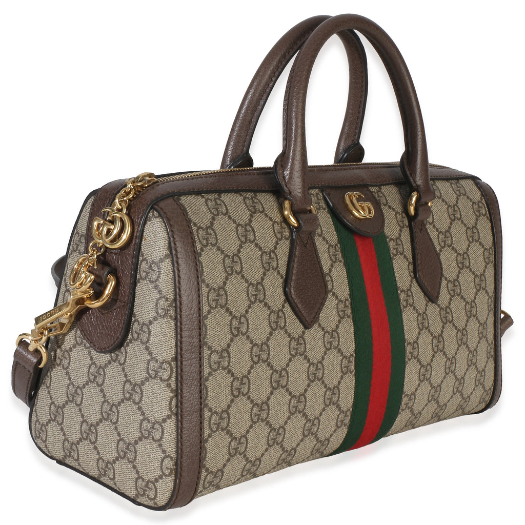Beige GG Supreme Monogram Canvas Web Medium Ophidia Boston Bag