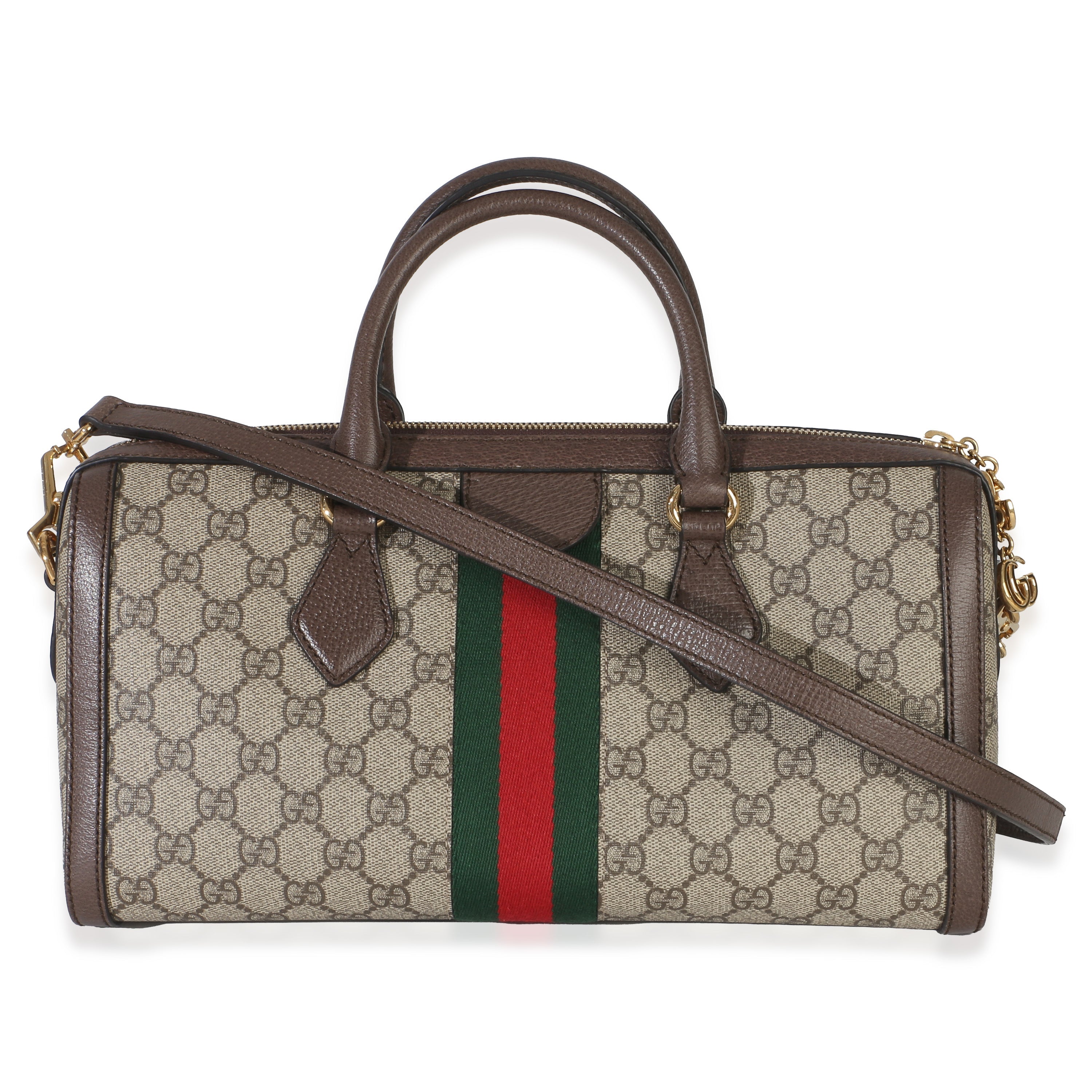 Beige GG Supreme Monogram Canvas Web Medium Ophidia Boston Bag