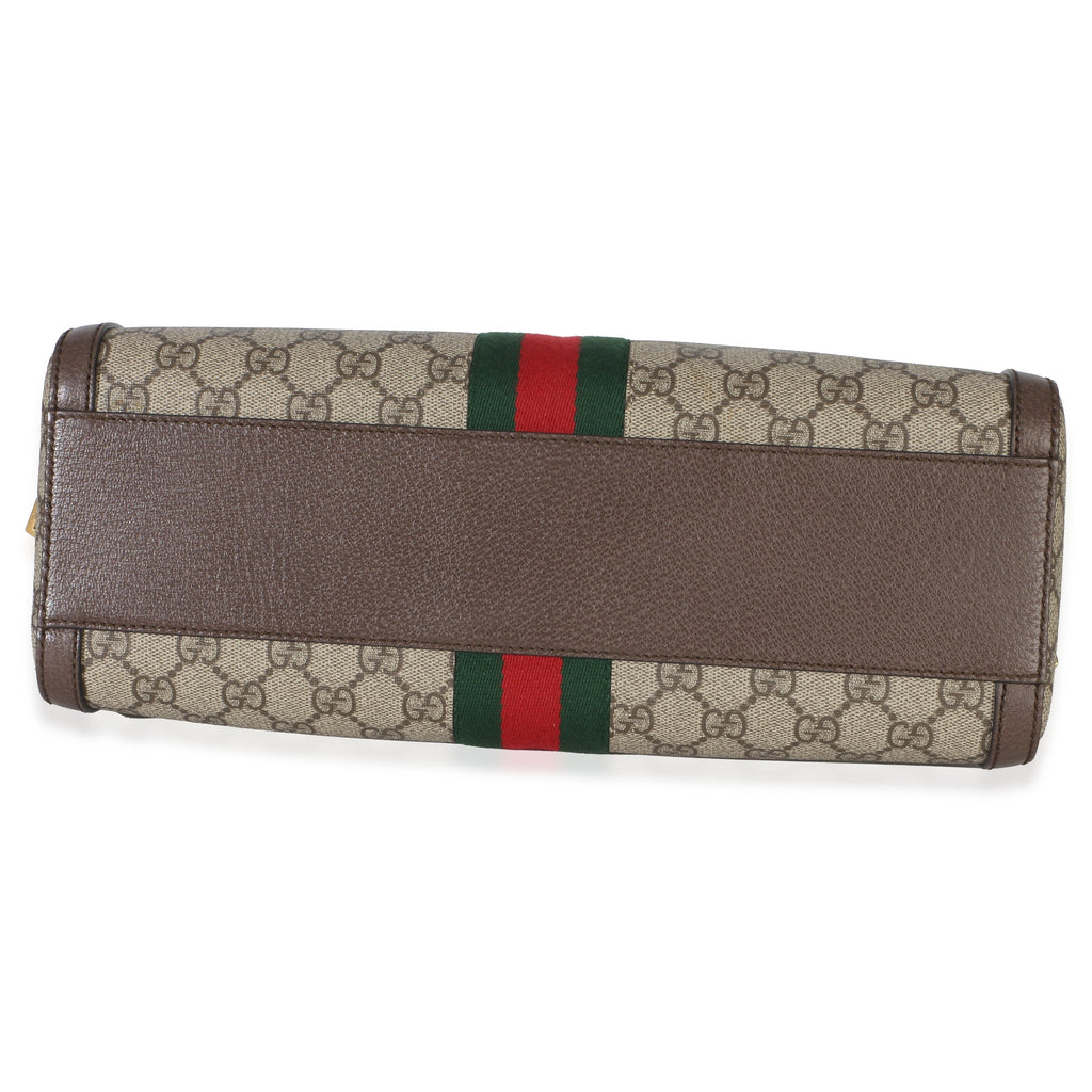 Beige GG Supreme Monogram Canvas Web Medium Ophidia Boston Bag