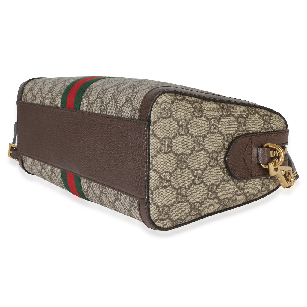 Beige GG Supreme Monogram Canvas Web Medium Ophidia Boston Bag