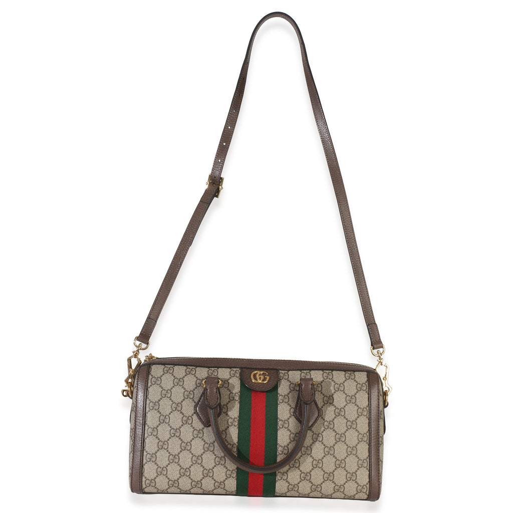 Beige GG Supreme Monogram Canvas Web Medium Ophidia Boston Bag