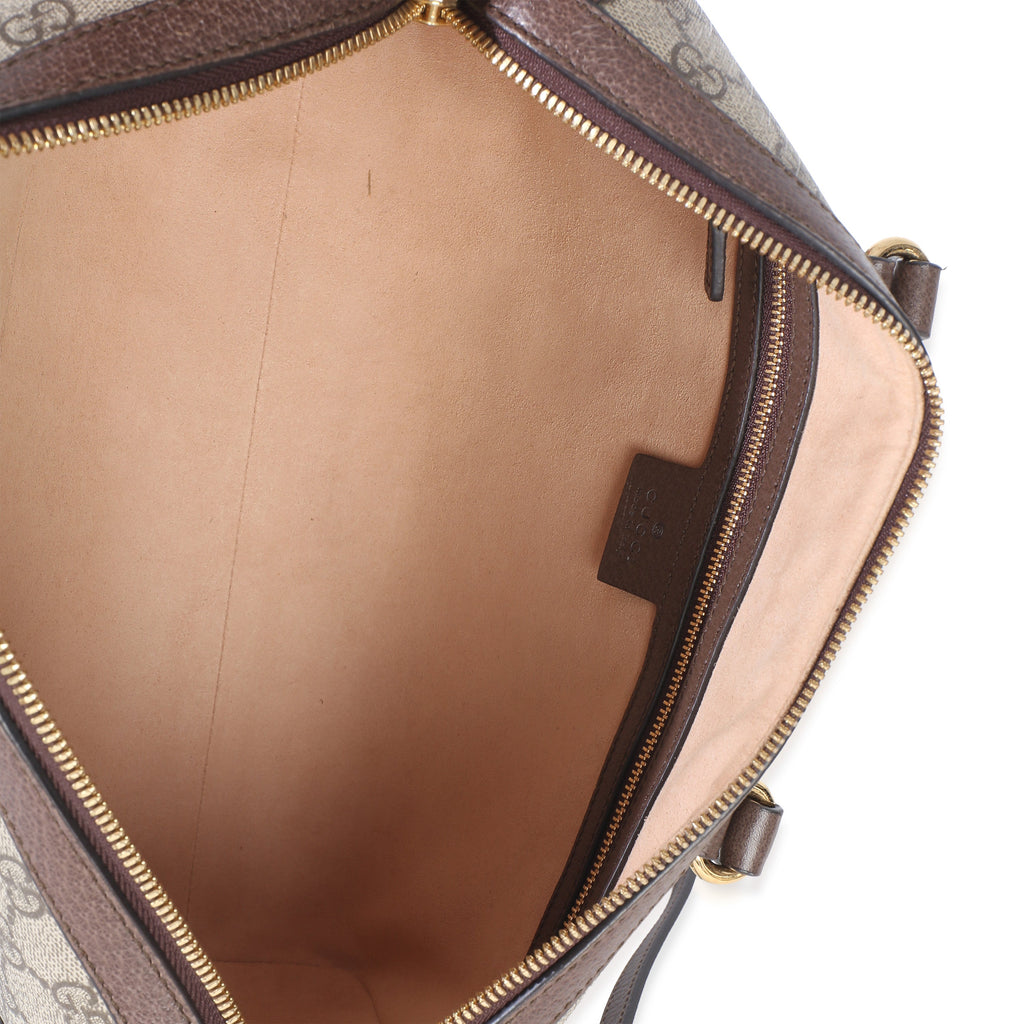Beige GG Supreme Monogram Canvas Web Medium Ophidia Boston Bag