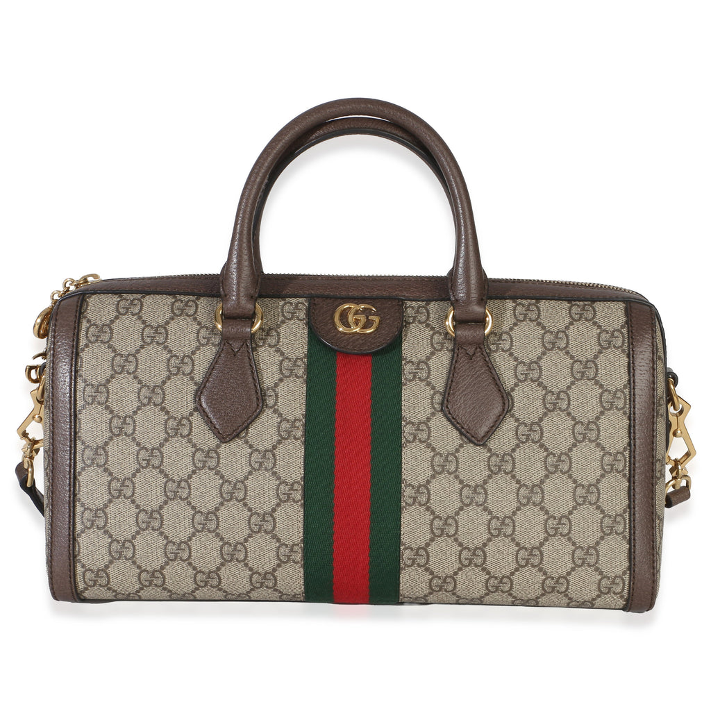 Beige GG Supreme Monogram Canvas Web Medium Ophidia Boston Bag