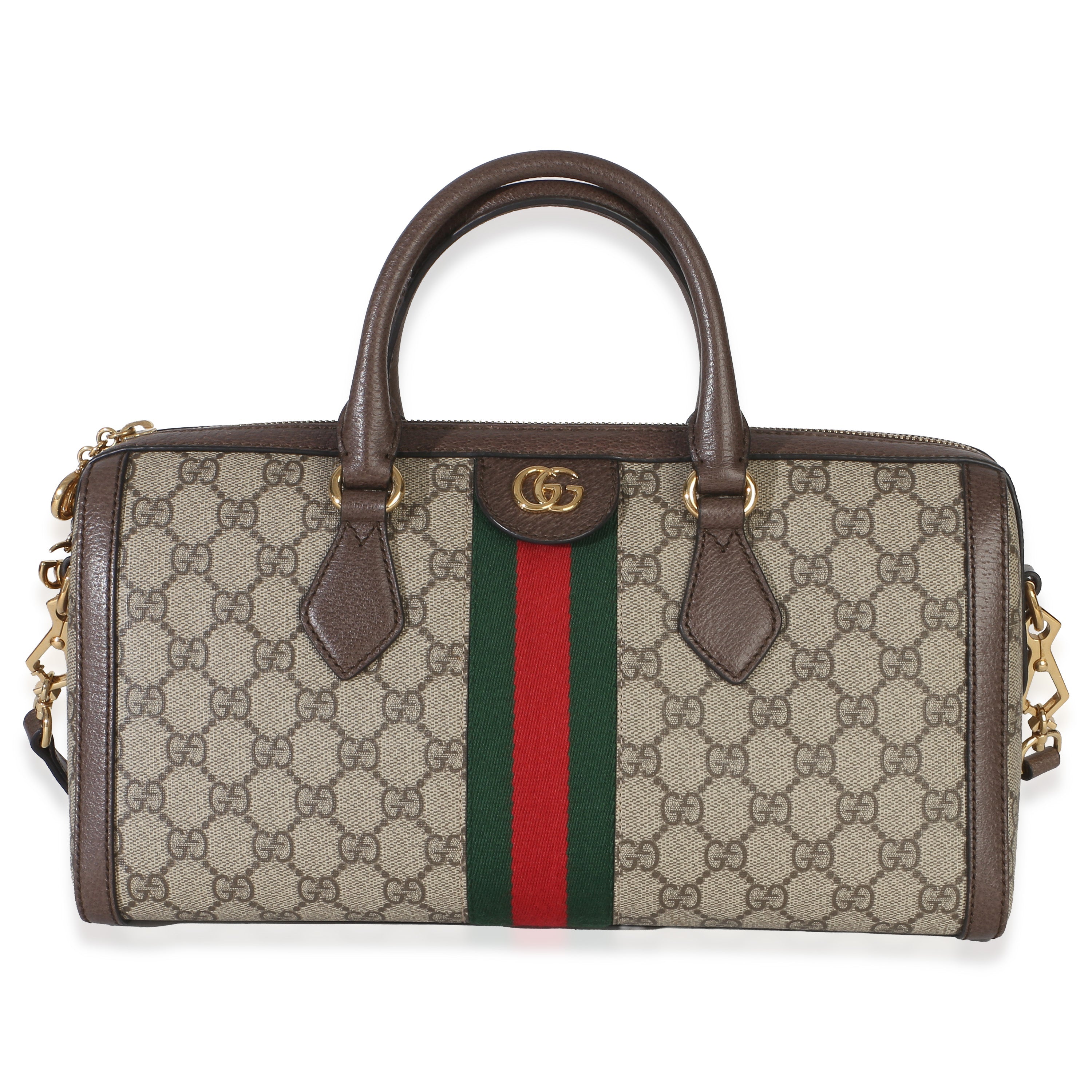 Beige GG Supreme Monogram Canvas Web Medium Ophidia Boston Bag