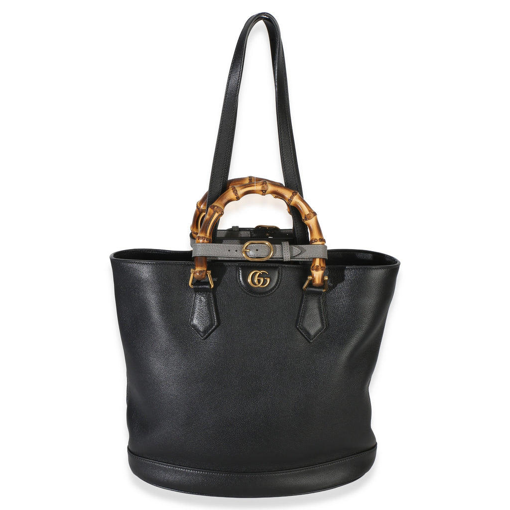 Black Dollar Calfskin GG Diana Medium Bamboo Handle Tote