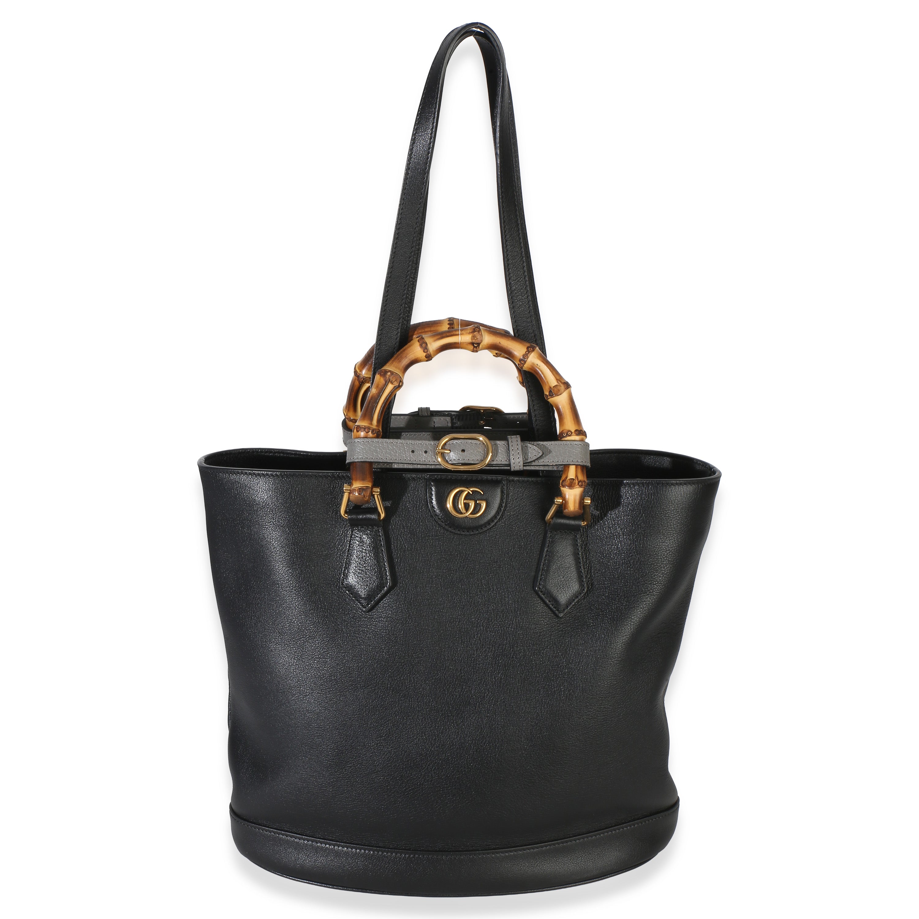 Black Dollar Calfskin GG Diana Medium Bamboo Handle Tote