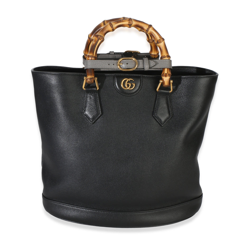 Black Dollar Calfskin GG Diana Medium Bamboo Handle Tote