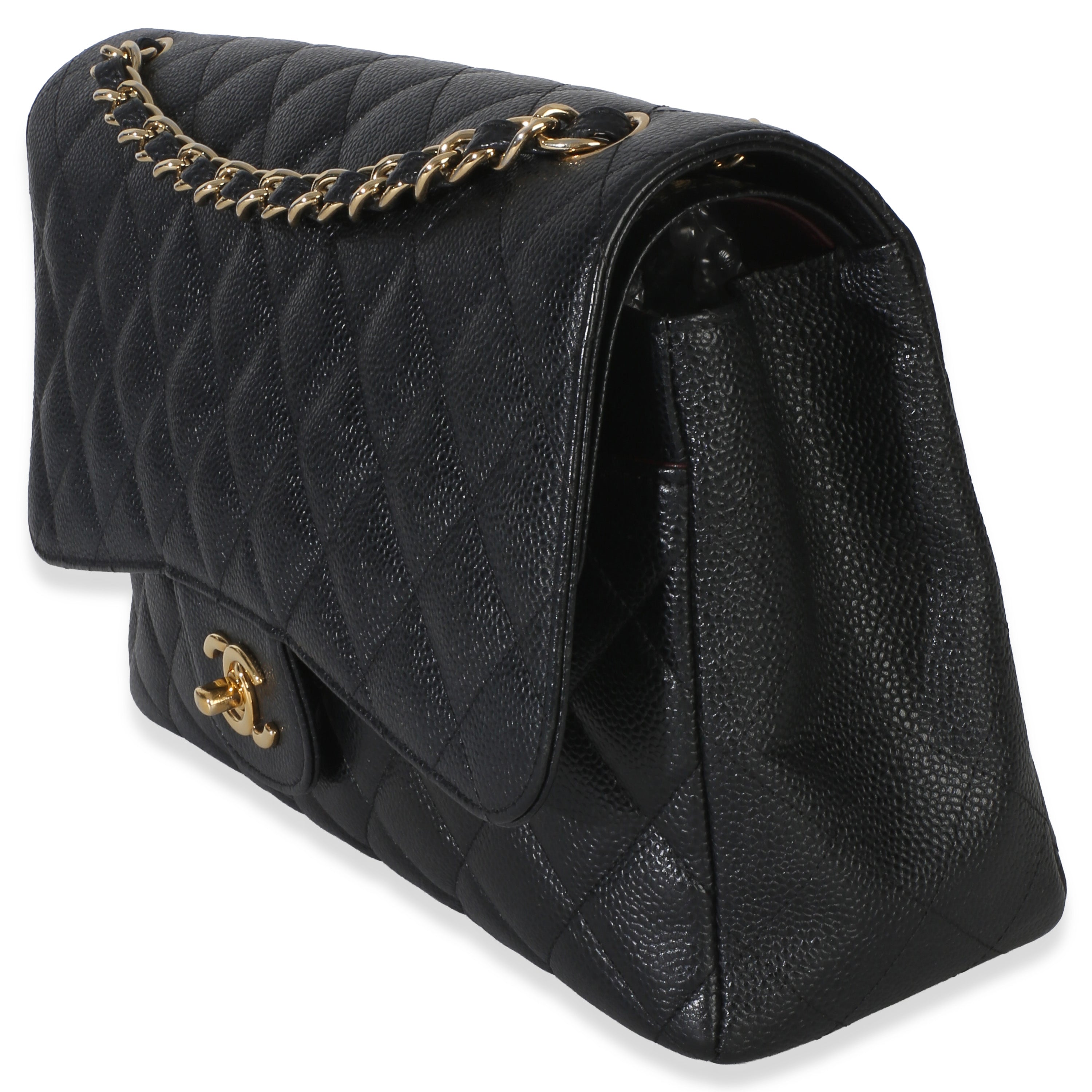 Black Quilted Caviar Jumbo Double Flap Bag