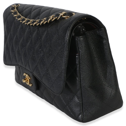 Black Quilted Caviar Jumbo Double Flap Bag