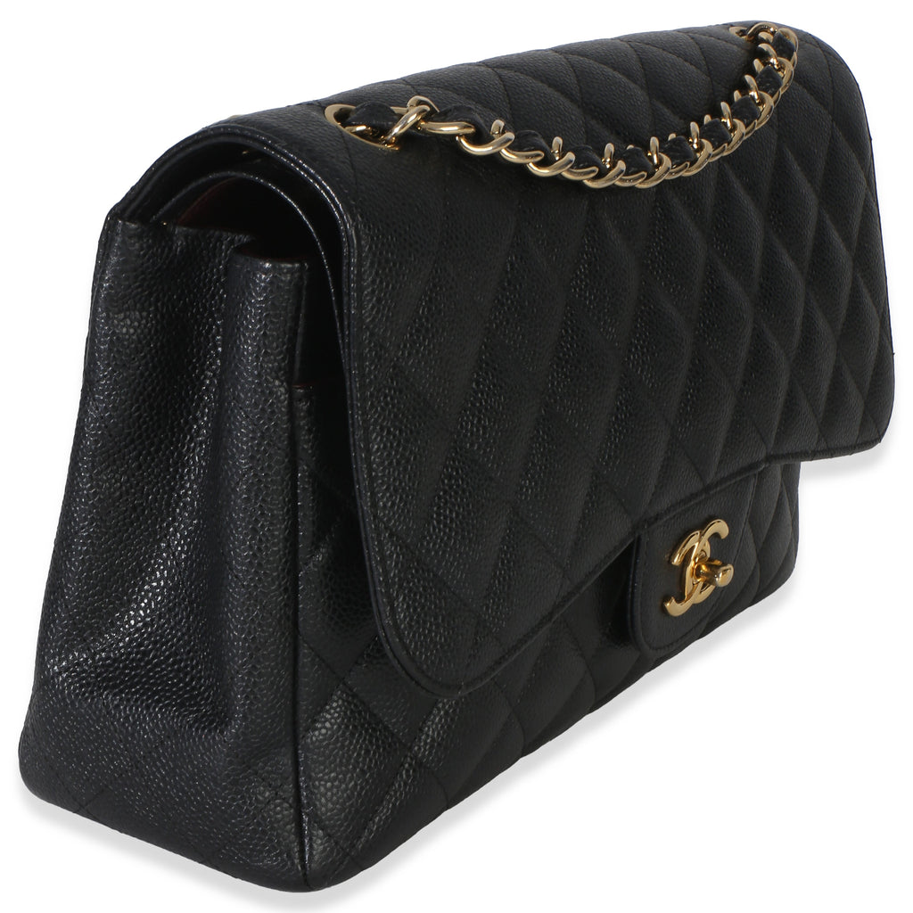 Black Quilted Caviar Jumbo Double Flap Bag