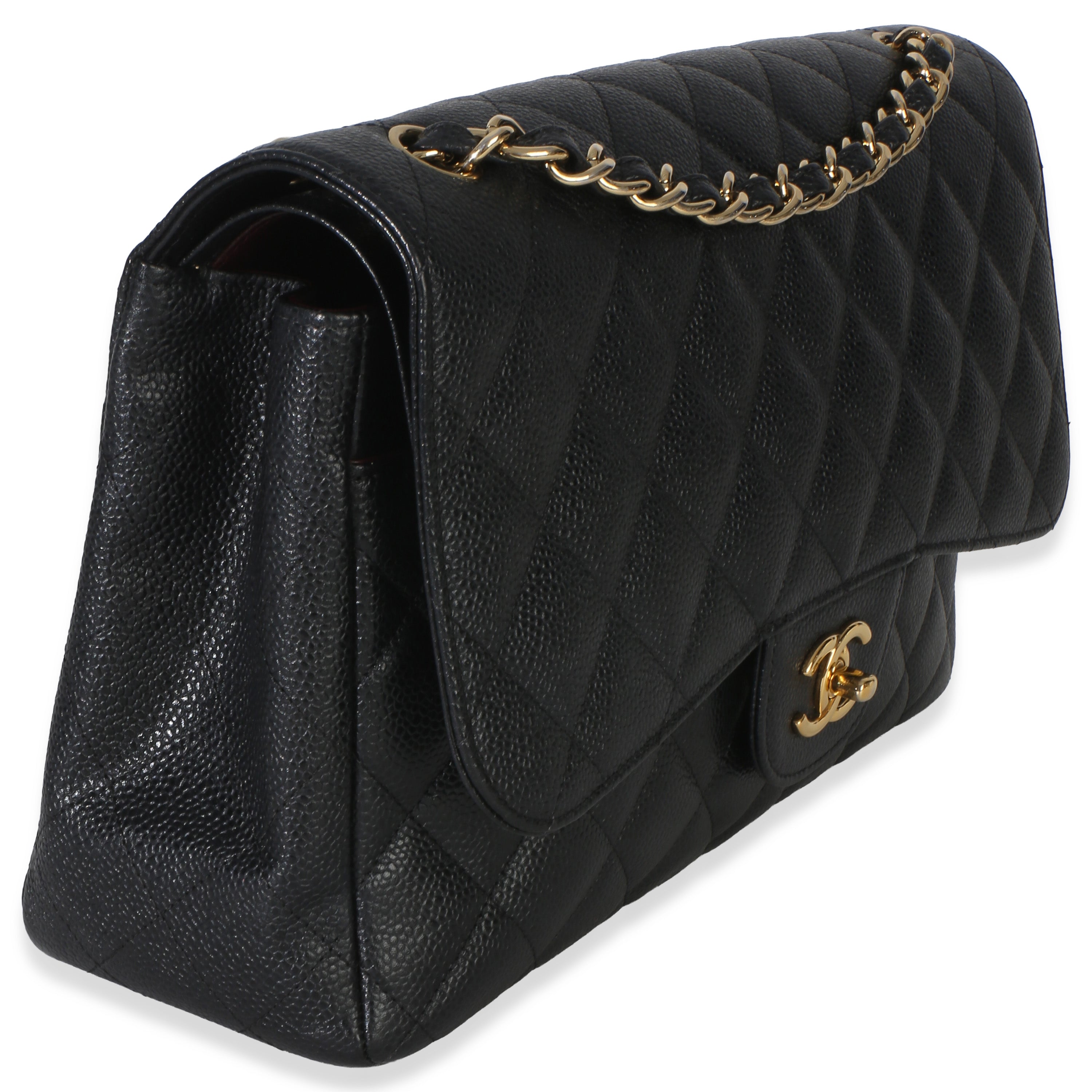 Black Quilted Caviar Jumbo Double Flap Bag