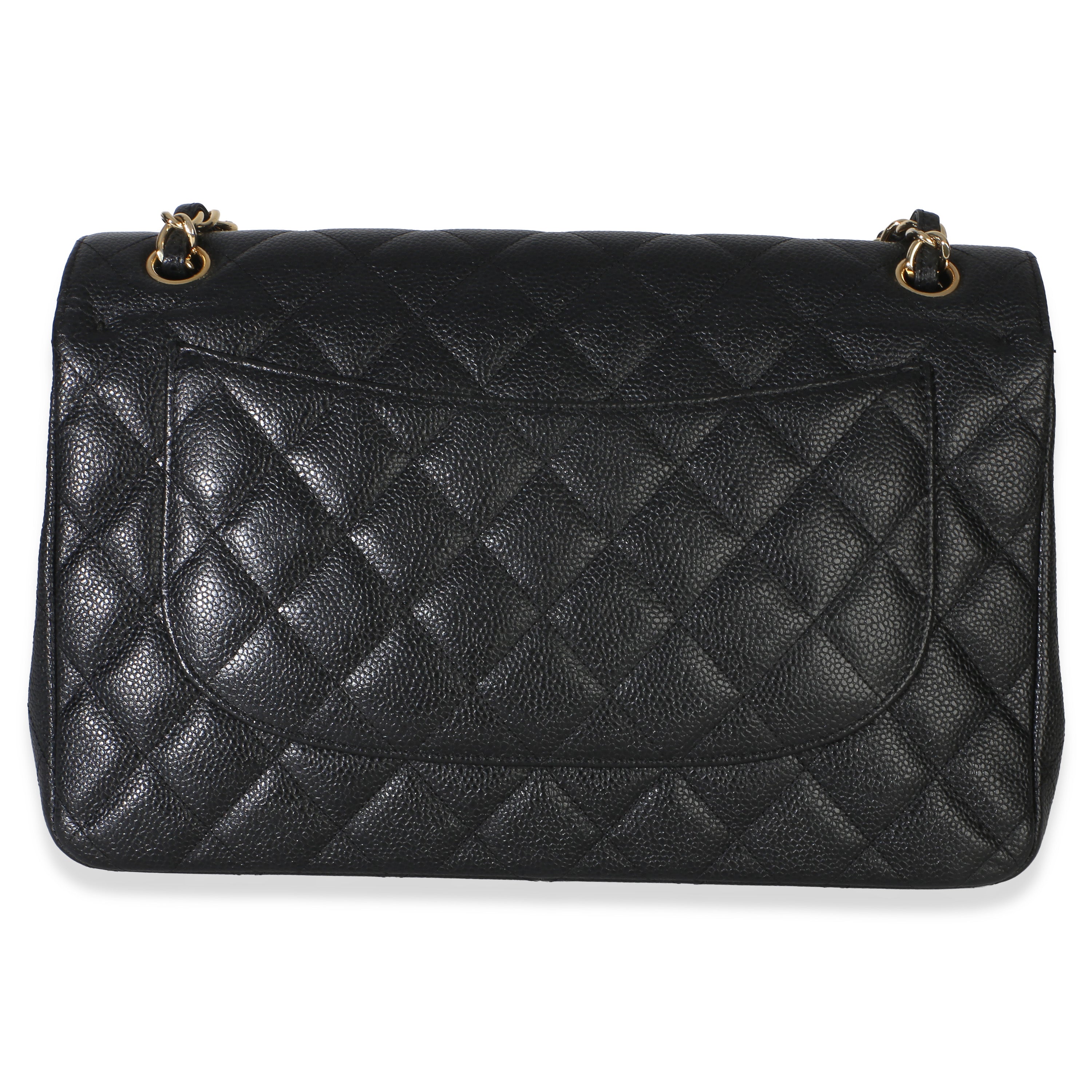 Black Quilted Caviar Jumbo Double Flap Bag