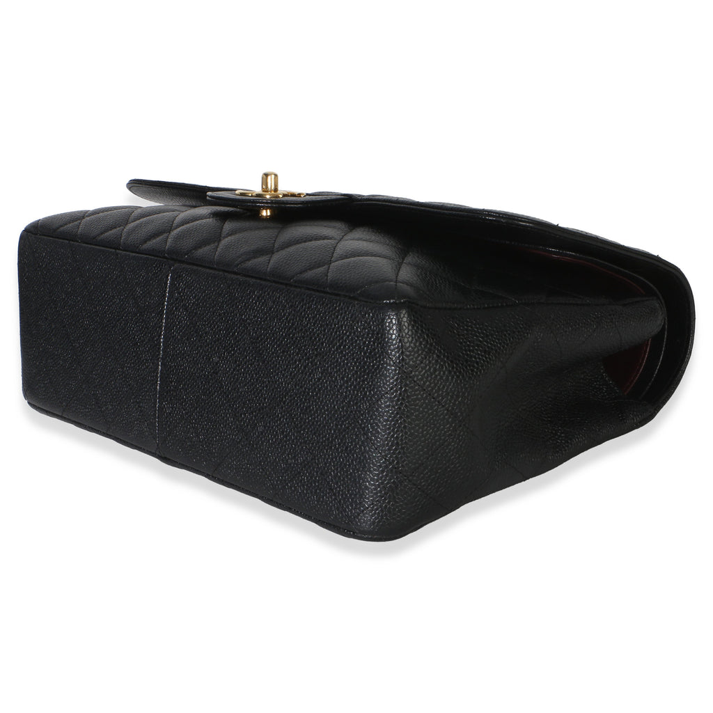 Black Quilted Caviar Jumbo Double Flap Bag