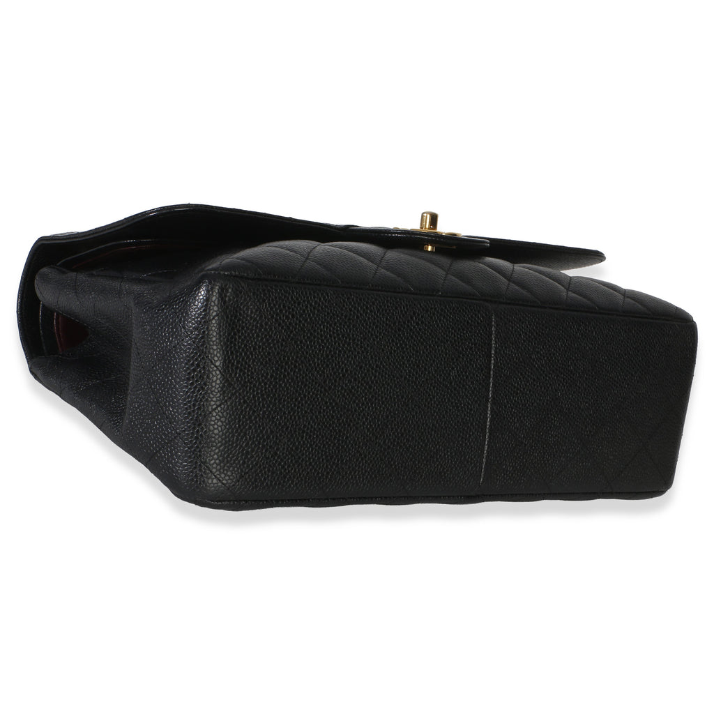 Black Quilted Caviar Jumbo Double Flap Bag