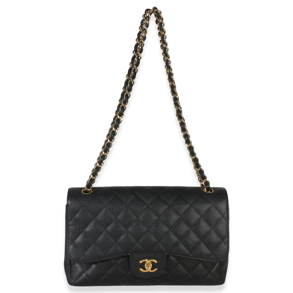 Black Quilted Caviar Jumbo Double Flap Bag