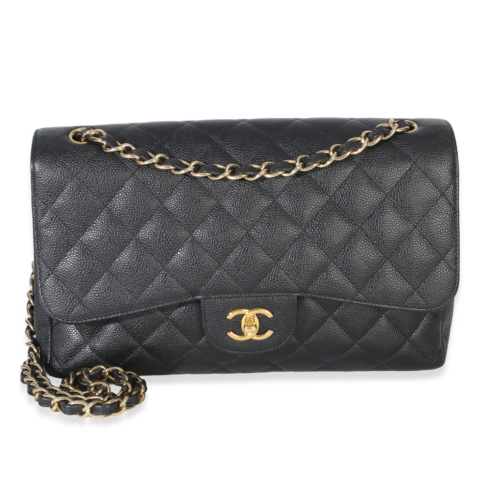 Black Quilted Caviar Jumbo Double Flap Bag