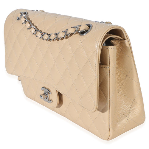 Beige Quilted Caviar Medium Double Flap Bag