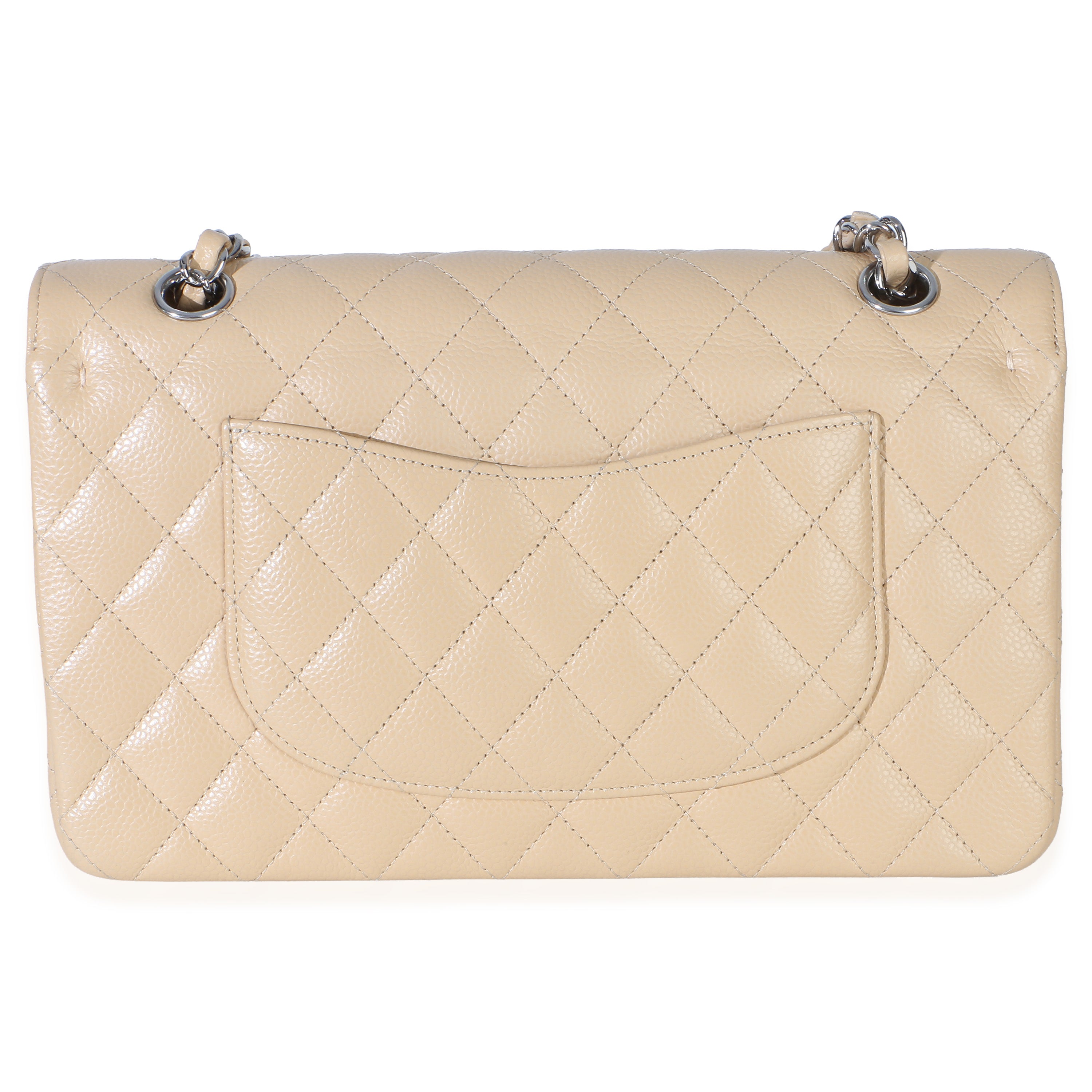 Beige Quilted Caviar Medium Double Flap Bag