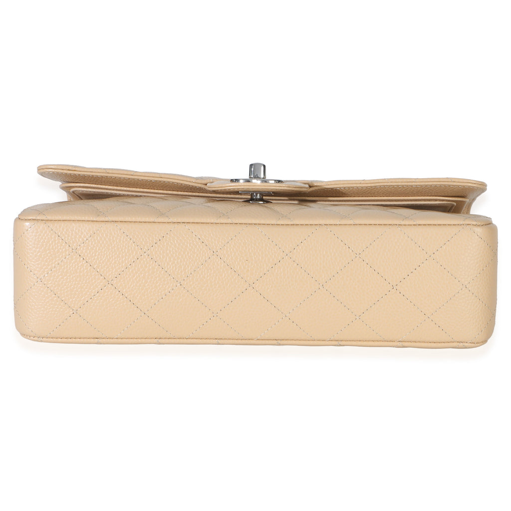 Beige Quilted Caviar Medium Double Flap Bag