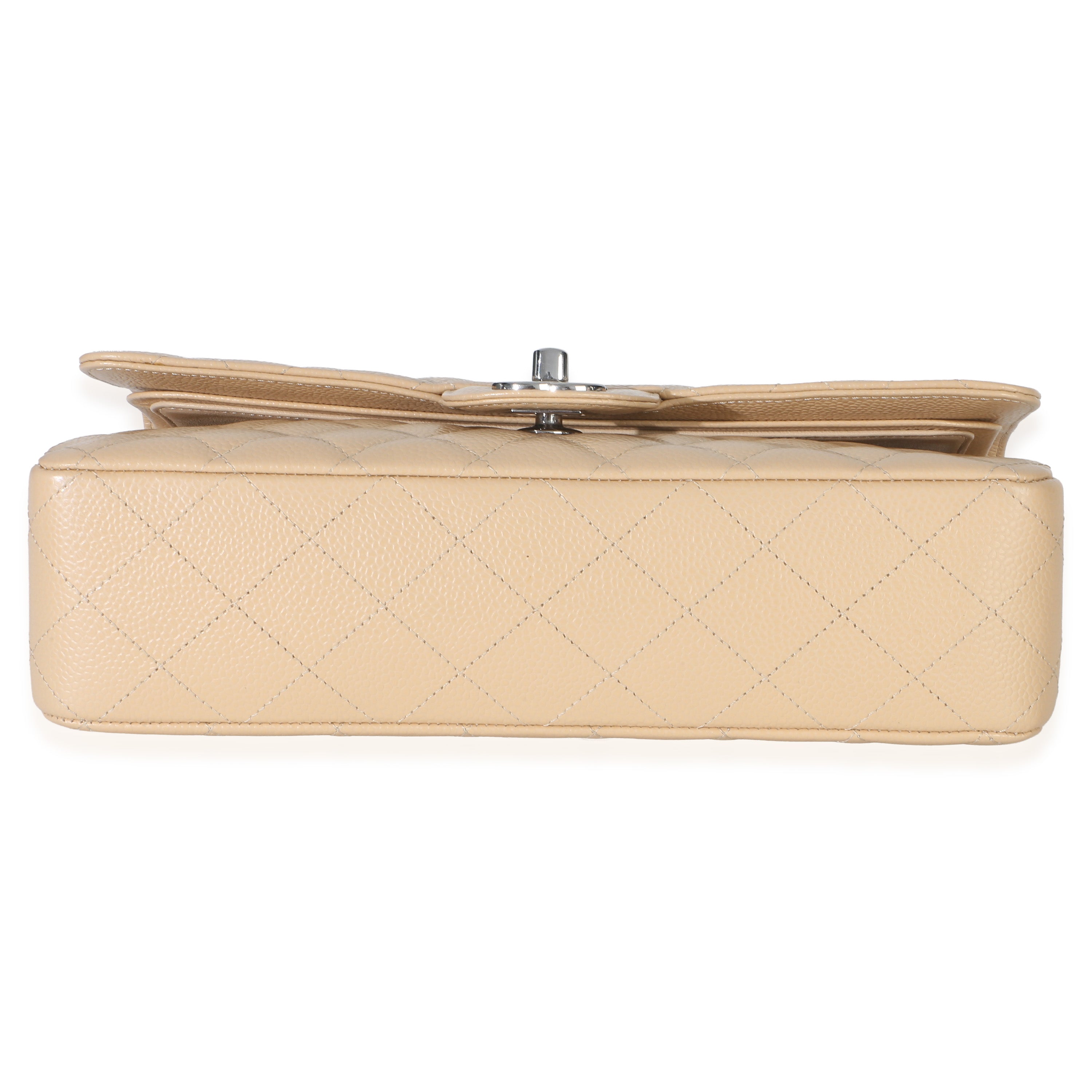 Beige Quilted Caviar Medium Double Flap Bag
