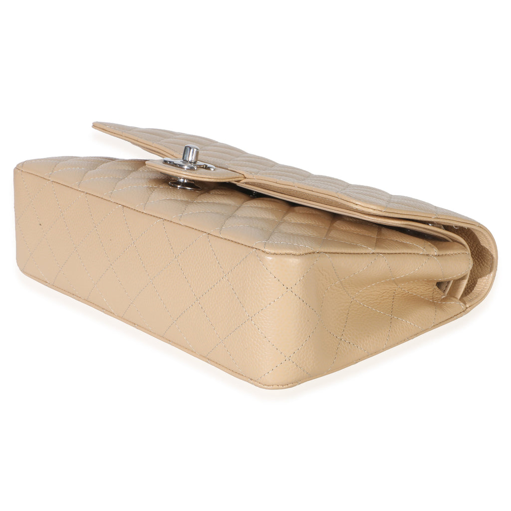 Beige Quilted Caviar Medium Double Flap Bag