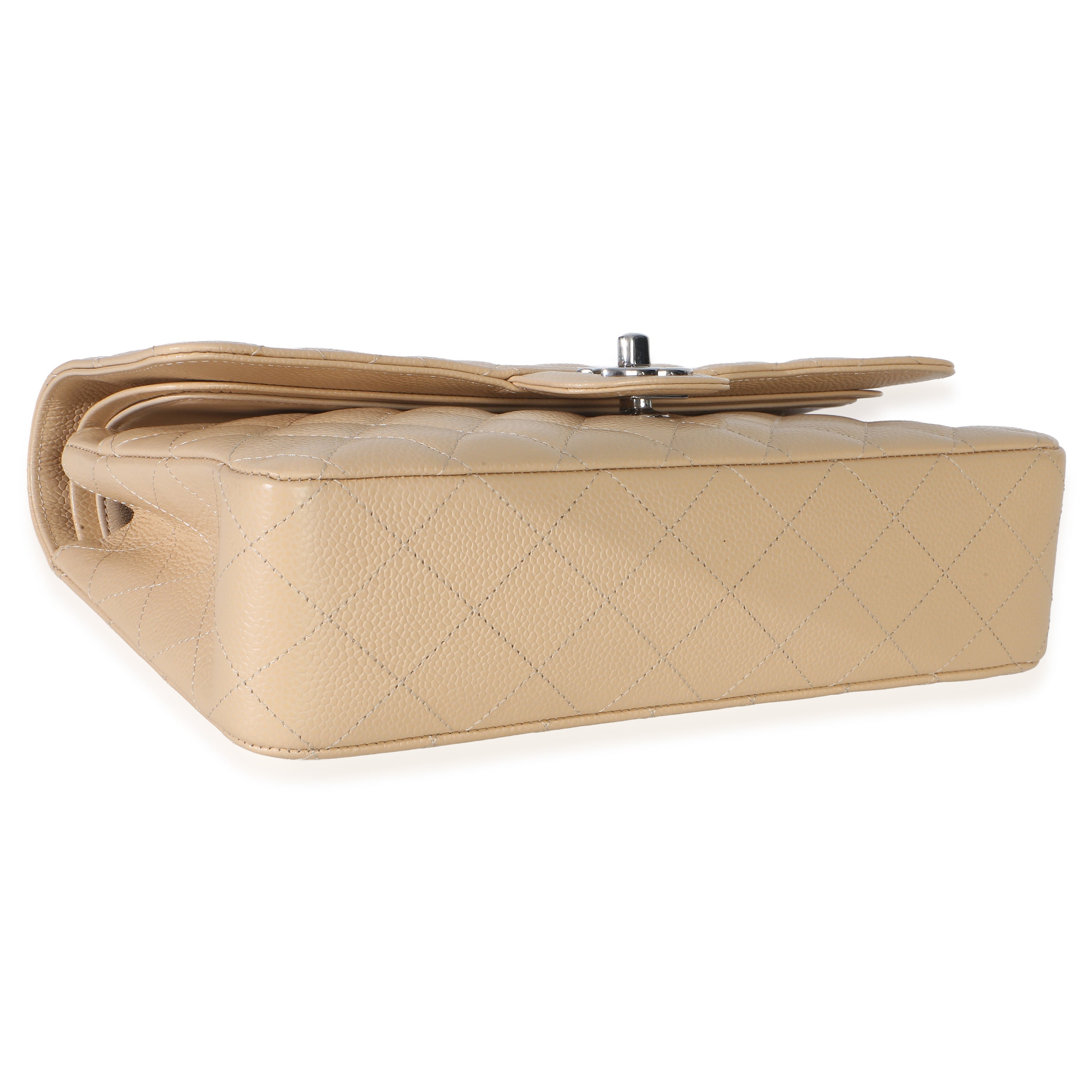 Beige Quilted Caviar Medium Double Flap Bag